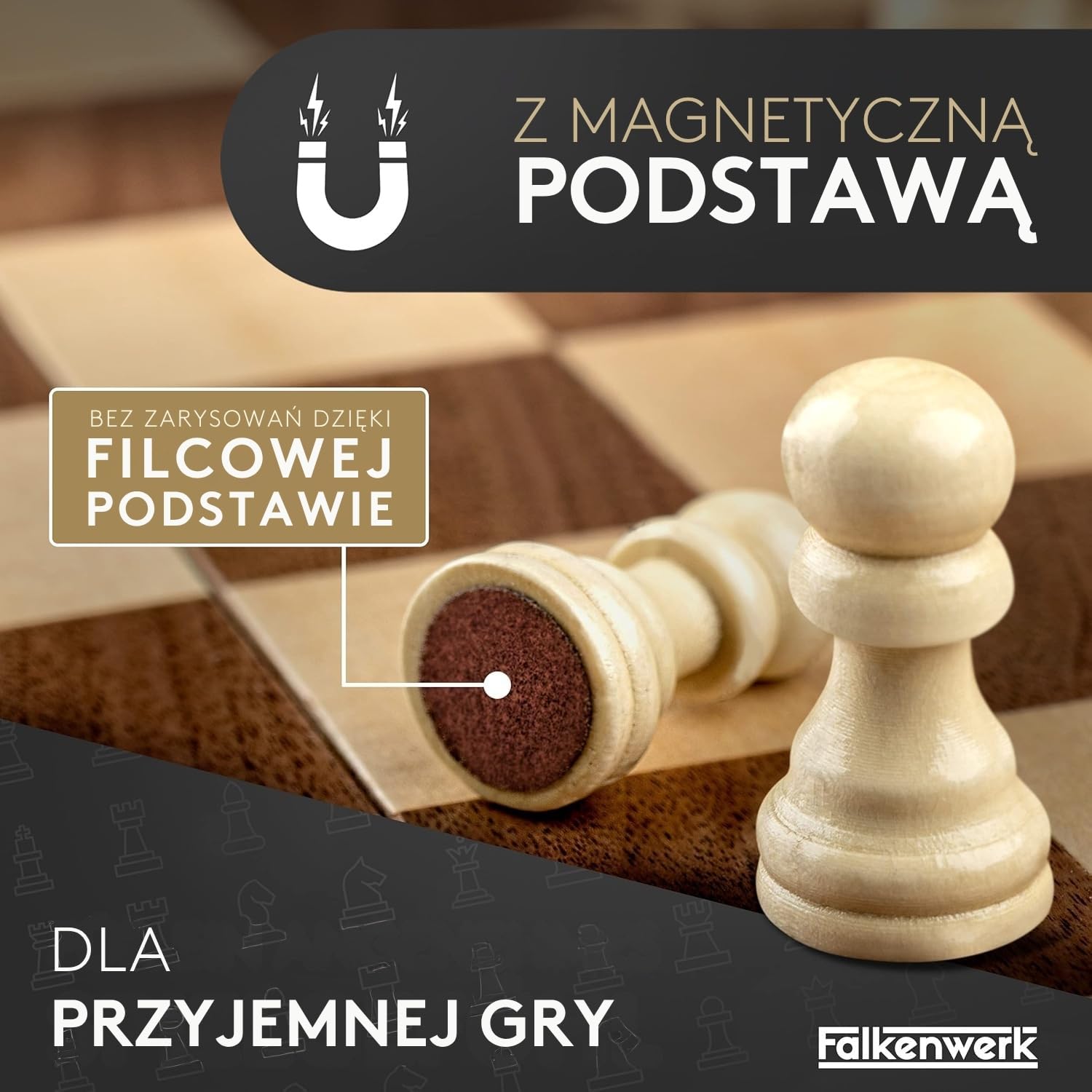 FALKENWERK Magnetyczna szachownica drewniana 38 x 38 cm składana deska do szachów