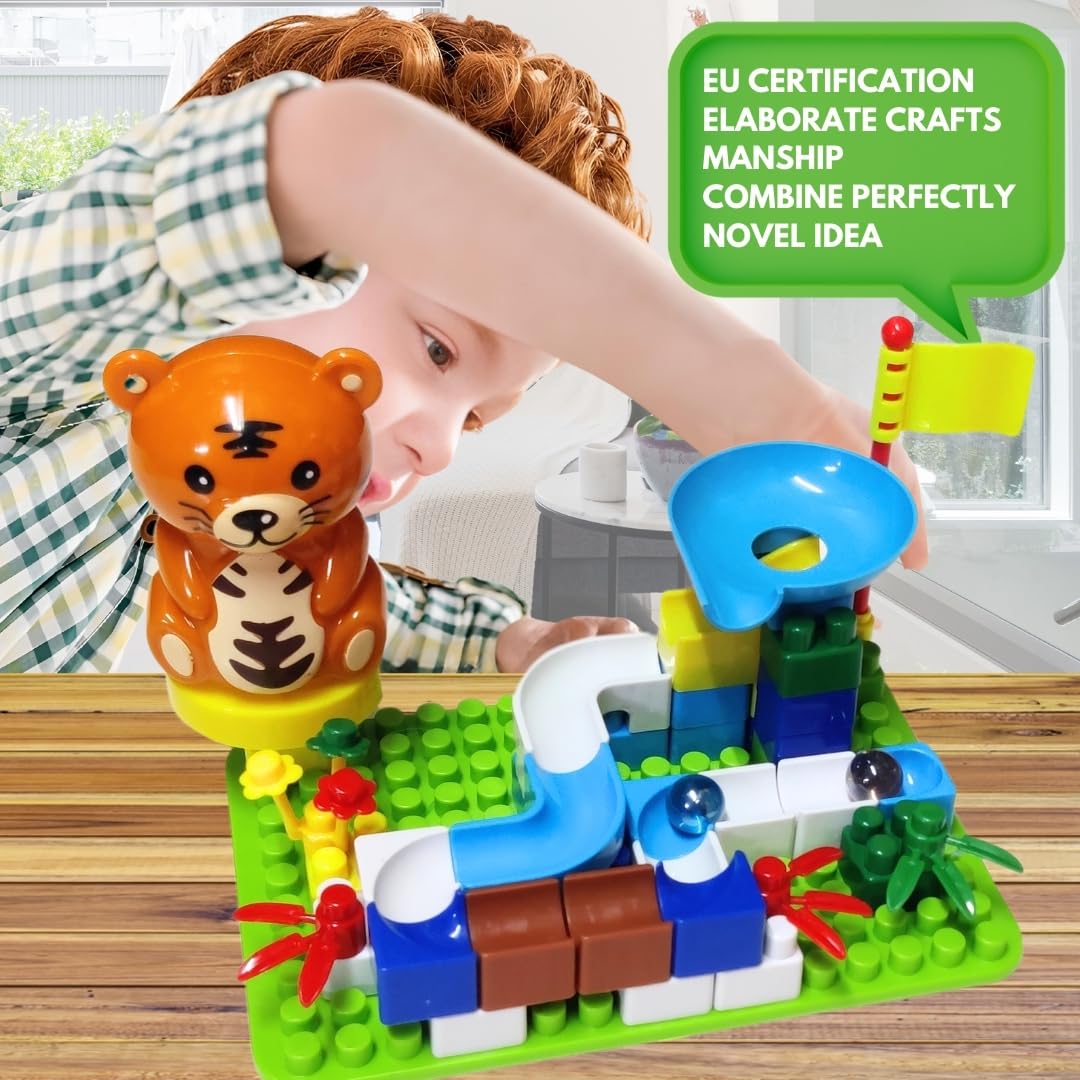 PLUSPOINT Marble Run Building Blocks for Kids Ages 4-8, Classic Size Blocks Set, Crazy Marble Run Building Blocks with 2 Balls Race Track, STEM Toys Bricks Set Toys for Boys & Girls 3