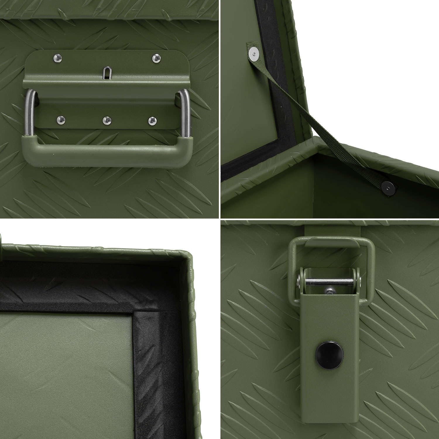 alubox Werkzeugkiste Riffelblech olive ABX-RL190G Aluminium 1,5mm Werkzeugkiste leicht und robust 190 Liter - oliv grün lackiert