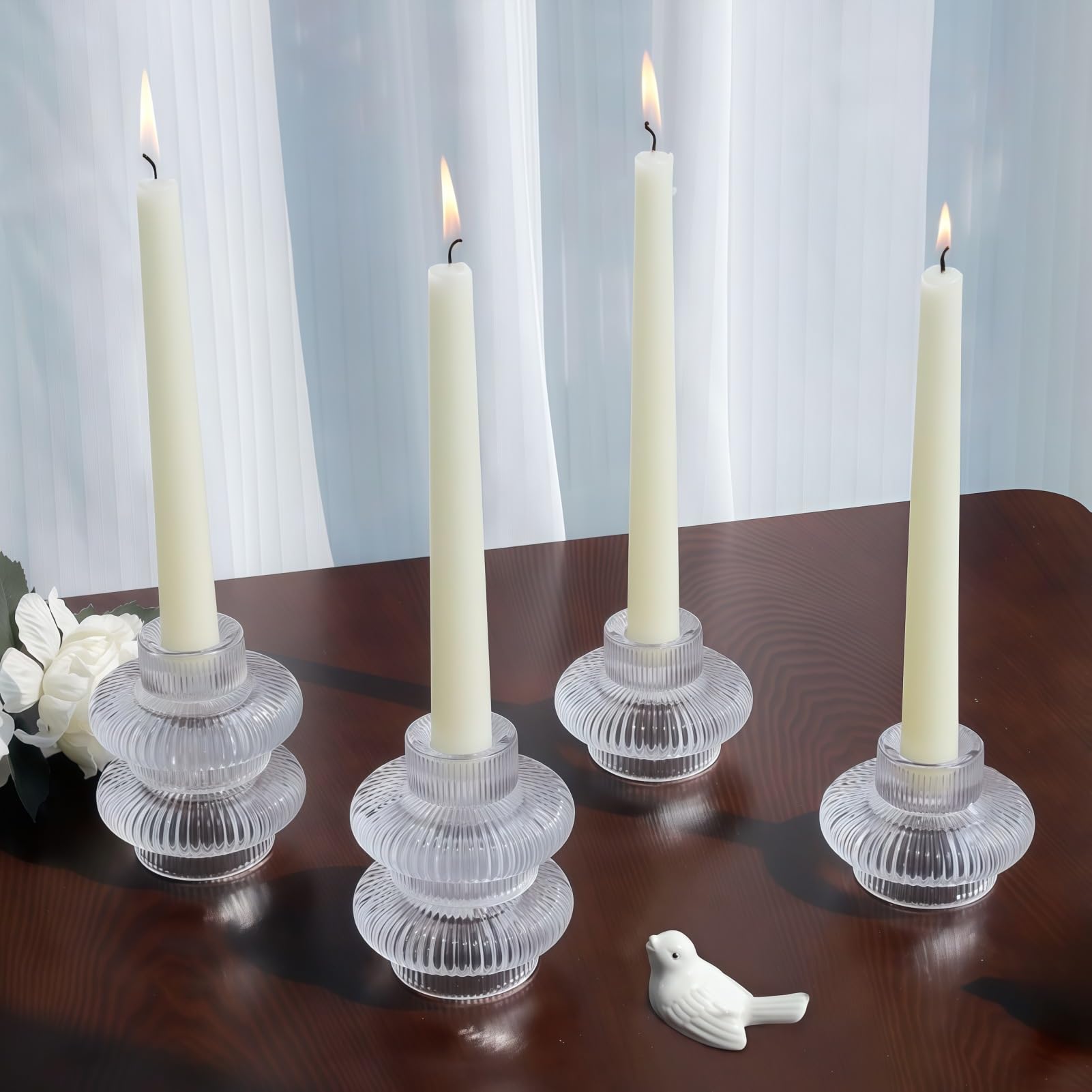 Vohocandle Clear 6Pcs Candle Sticks Holder For Tealight & Taper Candles, Glass Candlestick Holders For Wedding Table Centerpiece, Tea Light Candle Holders For Shelf, Porch, Home Decoration