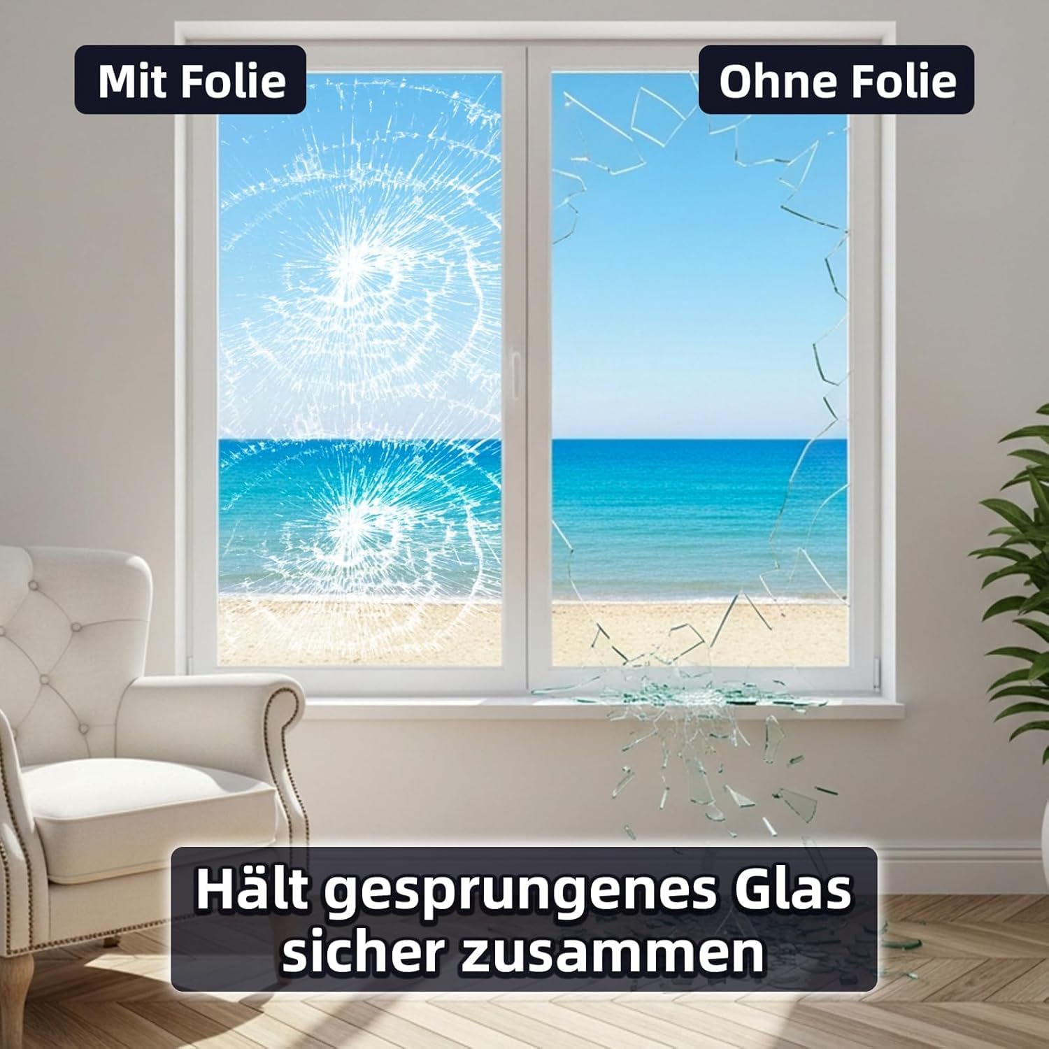 DIFIT Splitterschutzfolie 4Mil Klare Fensterfolie Sicherheitsfolie Selbstklebend Bruchsichere Schutzfolie Fenster Sicherheitsfilm für Zuhause Büro Supermarkt 44.3x200cm