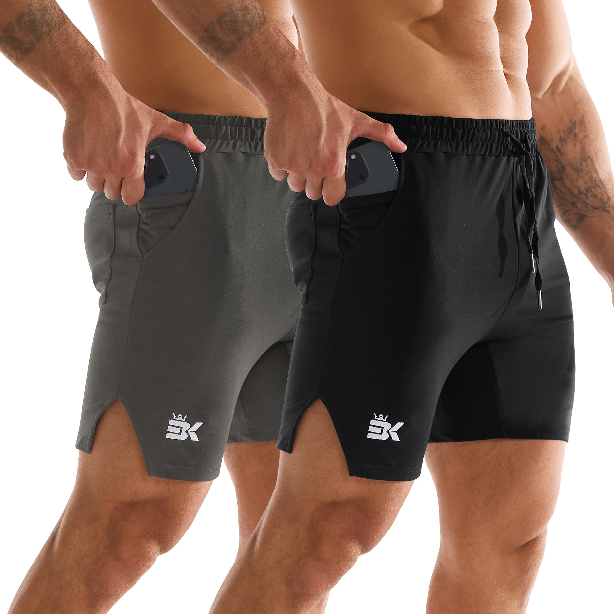 BROKIG Inpok Short de sport pour homme avec poches zippées