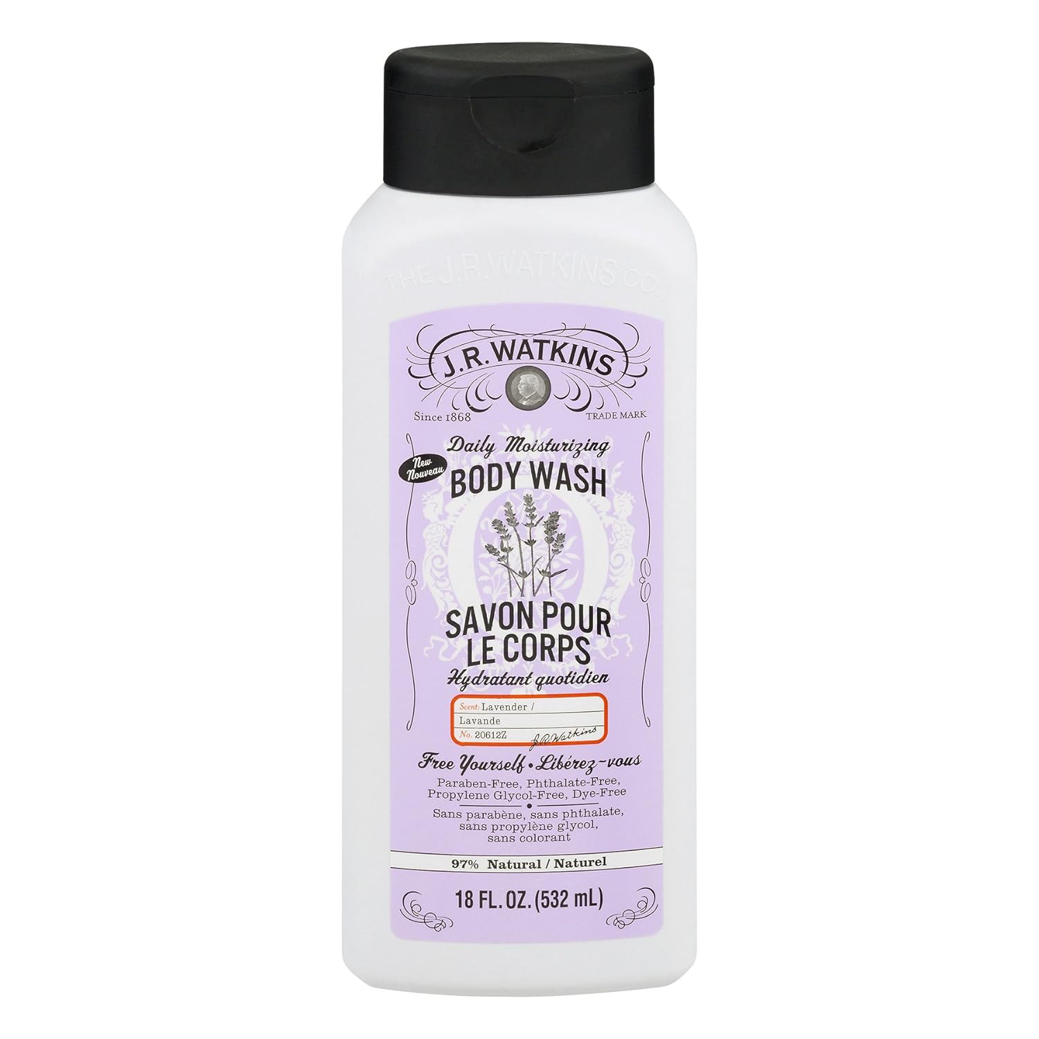 J R Watkins Body Wash, Lavender, 18 fl oz (532 ml