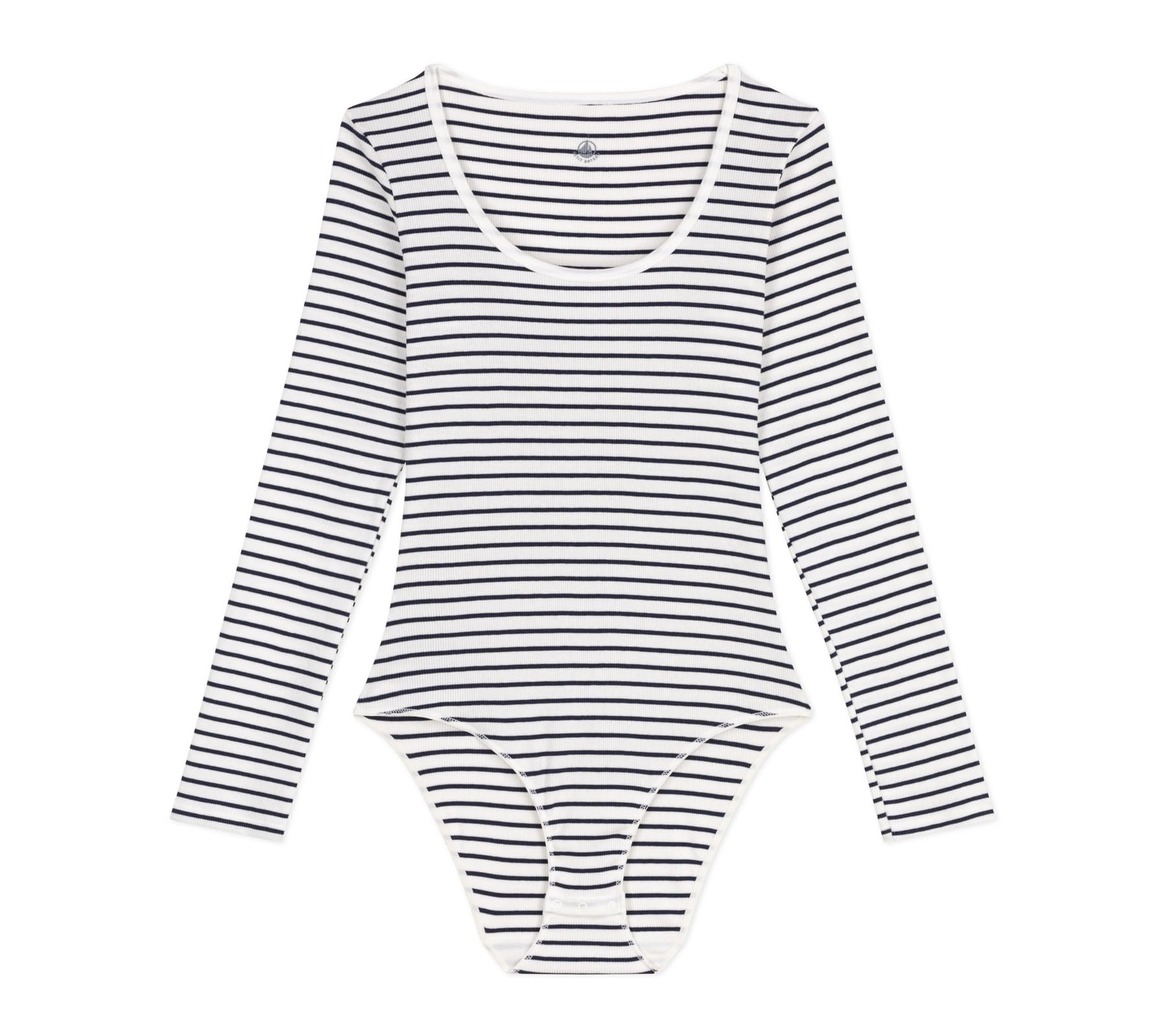 Petit Bateau Women's Striped Cotton And Elastane Bodysuit, Marshmallow Tuxedo, M