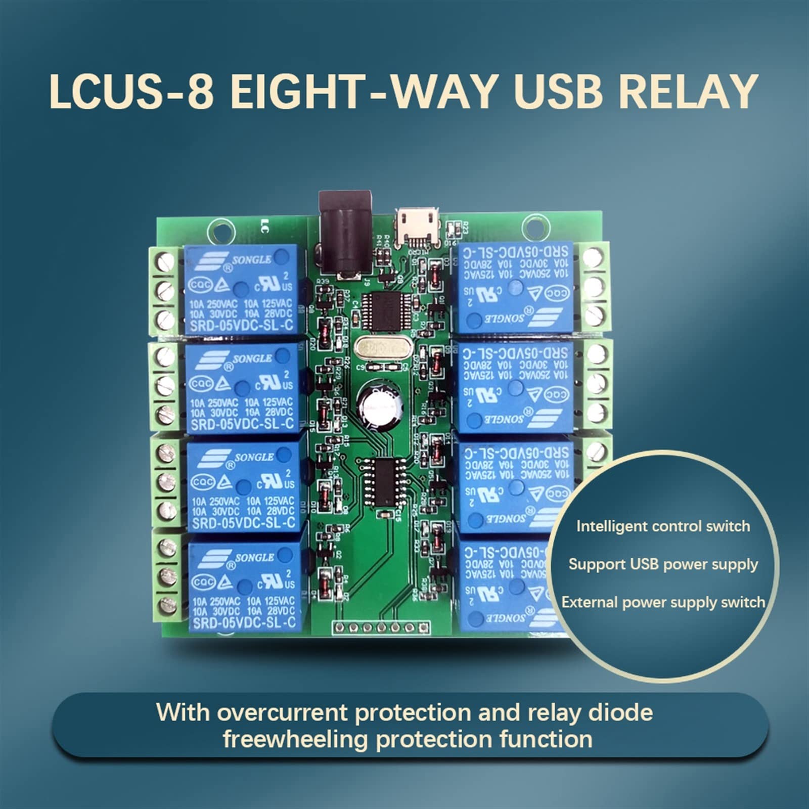 CH340 Interruttore di controllo intelligente del modulo relè USB a otto vie da USB a porta seriale Accessori elettronici