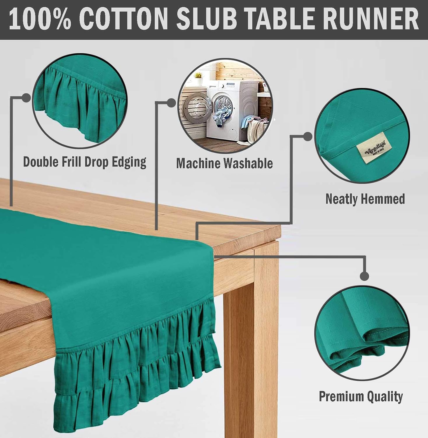 Green Home Decor Solid Kitchen Table Decor Home Double Frill Table Runner-14 x 108 Inch