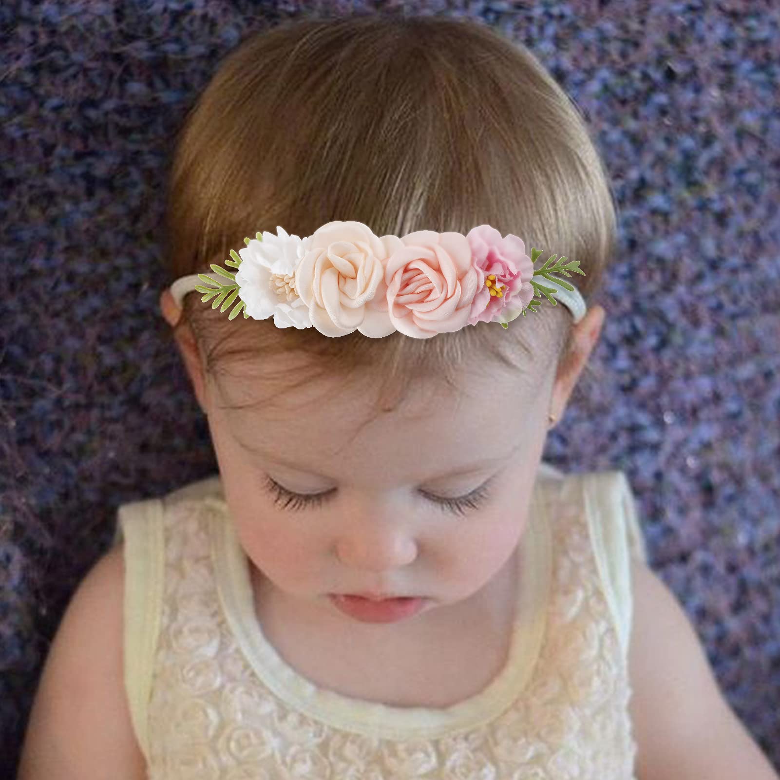 cherrboll 3 diademas de flores para bebé, súper suaves y elásticas, de nailon, para recién nacidas