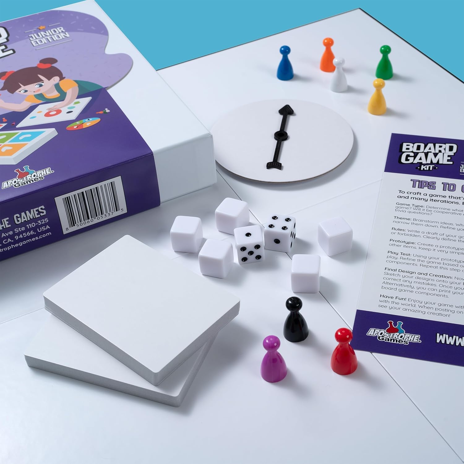 Junior Crea il tuo kit di gioco da tavolo con pezzi di gioco in bianco | Dai vita alle tue idee di gioco con tutto il necessario per creare un gioco da tavolo personalizzato da zero