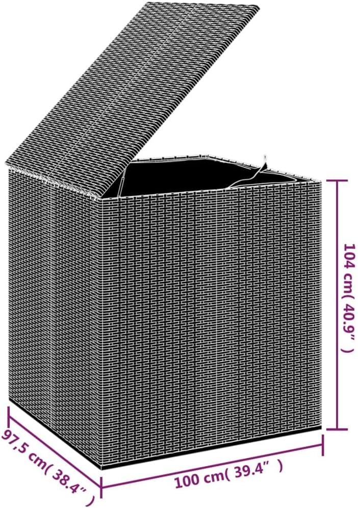 PE Rattan Patio Cushion Box, Wicker Patio Storage Container, Garden Storage Box, Patio Storage Chest, Gray,-255