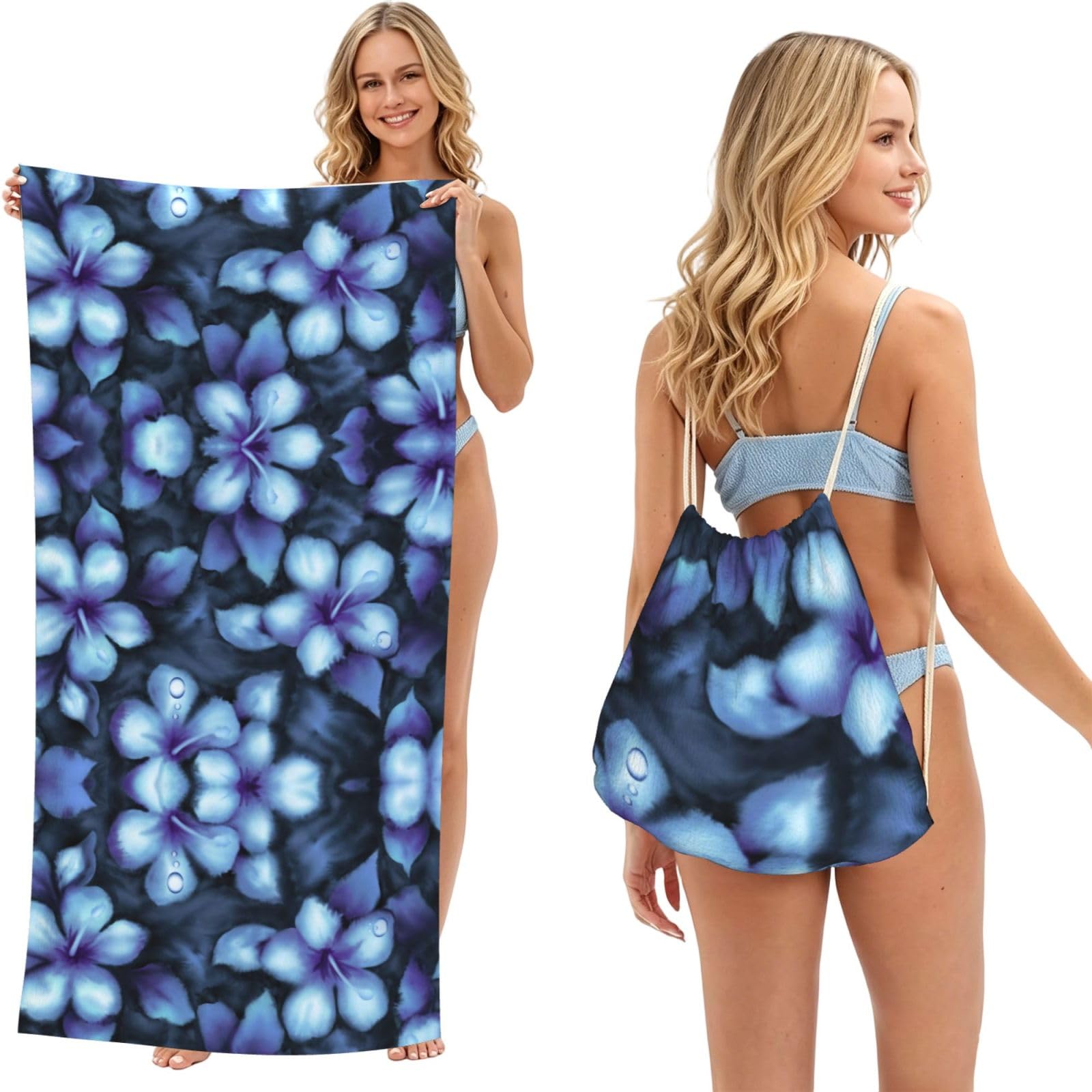 SATUSA Tropical Floral Print 2-In-1 Foldable Beach Towel Backpack â€“ Camping, Yoga And Travel,Bath Towel With Built-In Storage, Convertible Beach Mat & Carry Bag