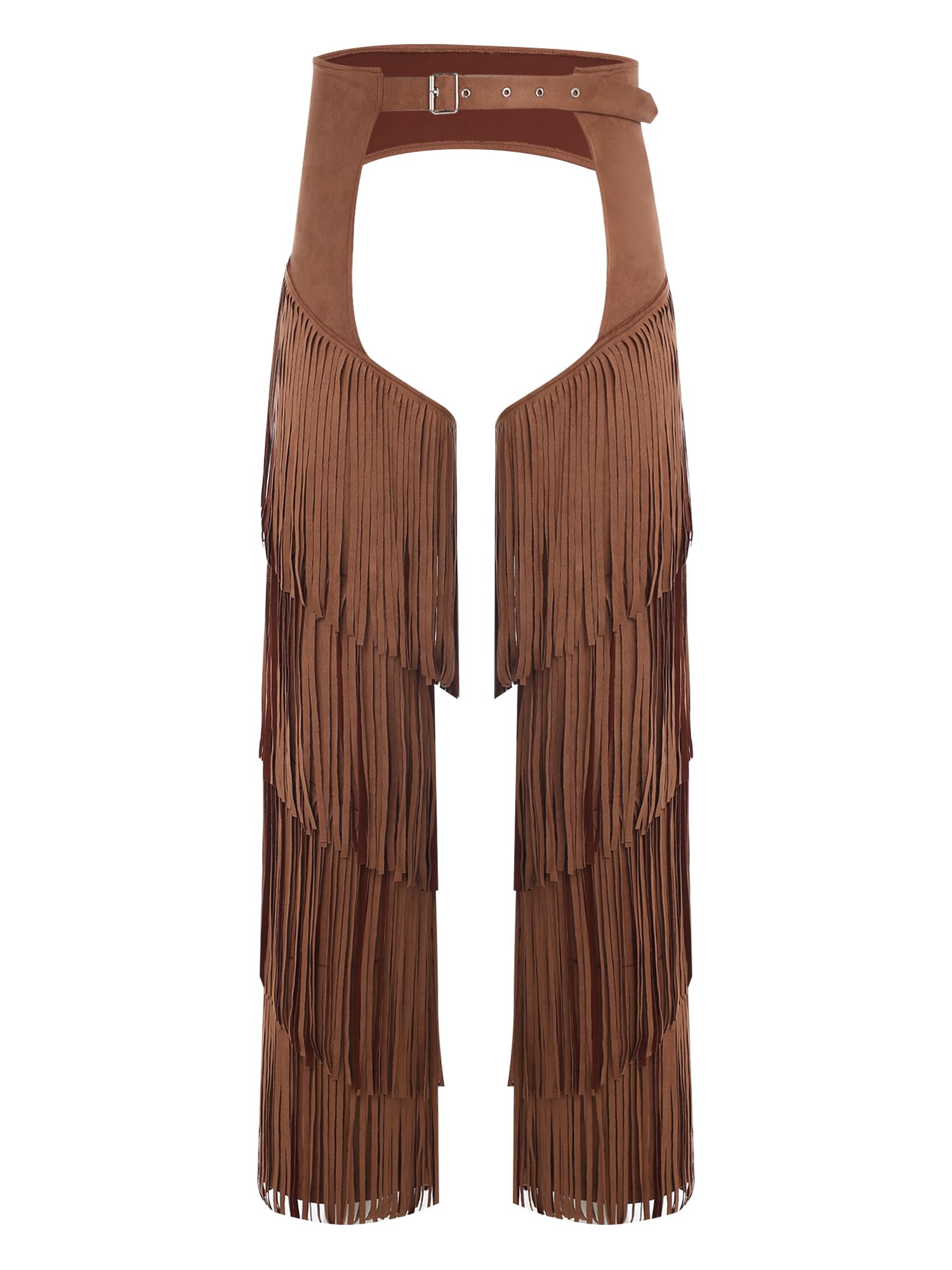 Kvysinly Mens Faux Suede Cowboy Chaps Adjustable Waist Hollow Out Fringed Pants for Theme Party Dark Brown XL