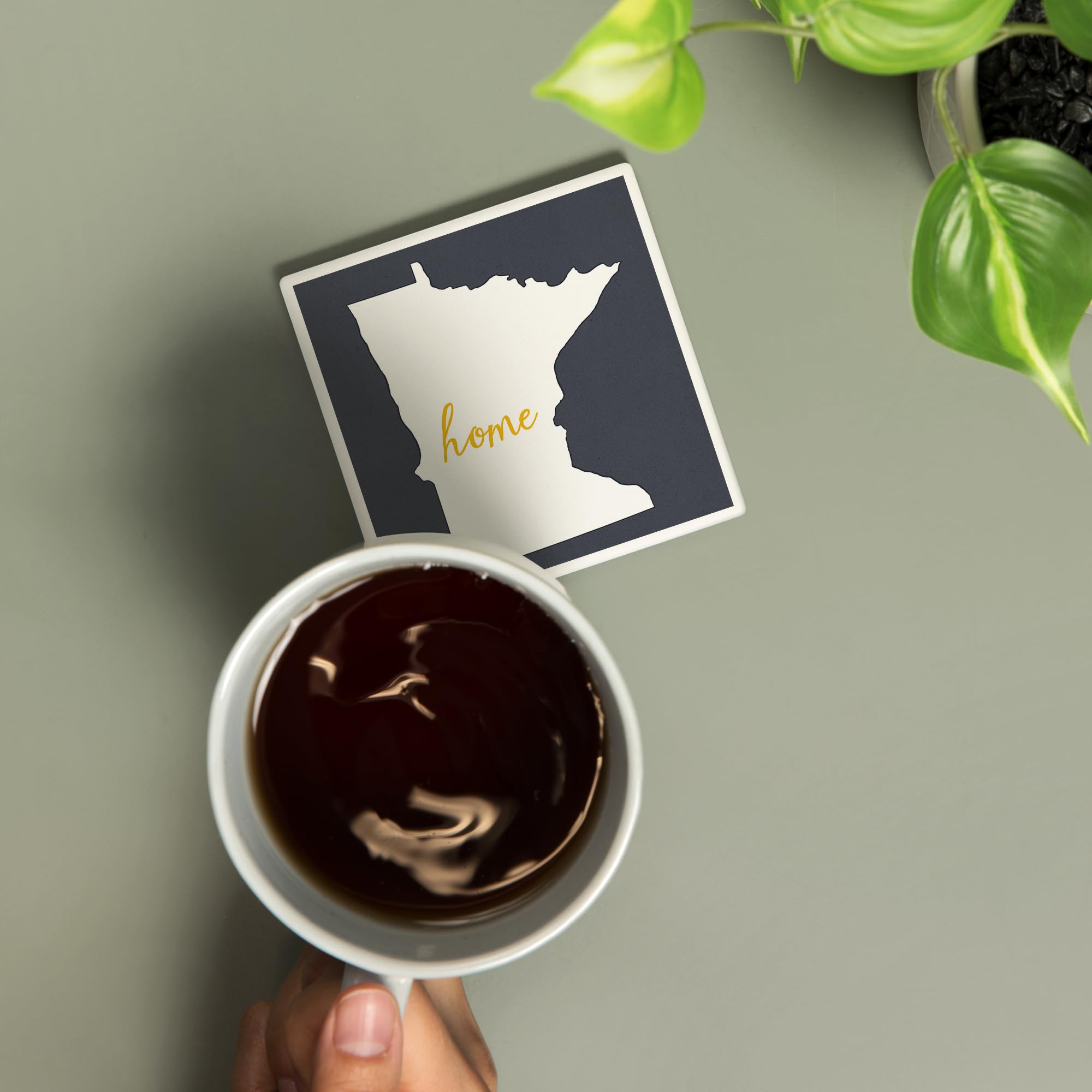 Minnesota, Home State, White on Gray (Absorbent Ceramic Coaster, Single, Cork Back, Kitchen Table Decor)