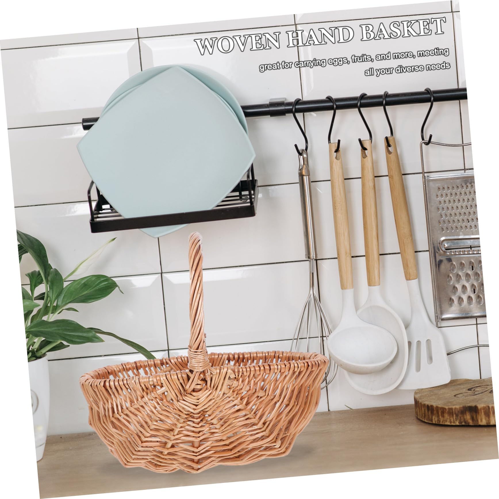 GALPADA Cesta de Picnic de Mimbre Tejida a Mano Pequeña 27 Cm para Frutas Verduras y Huevos Portátil Ligera para Camping y Picnic al Aire Libre