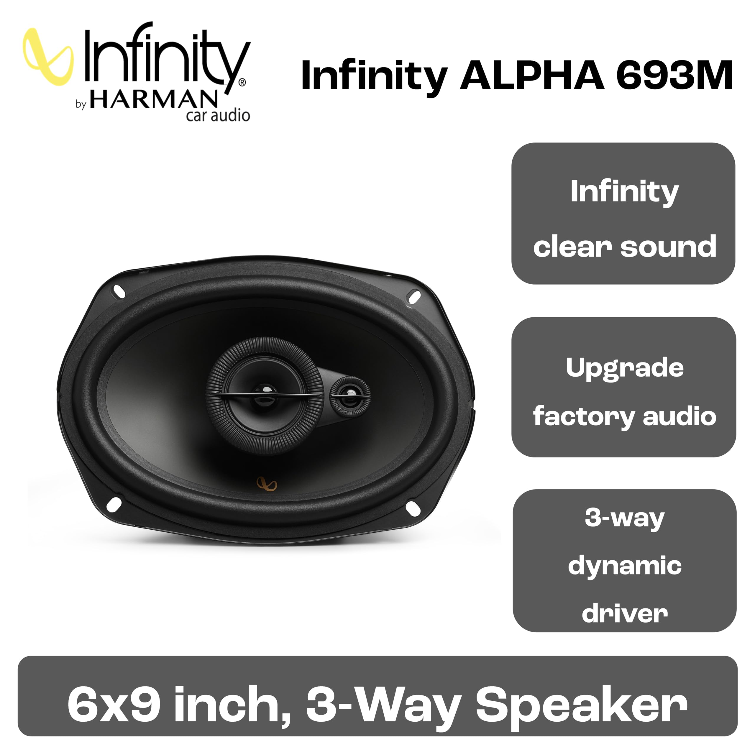 Infinity Alpha 693M 3-Wege Koaxial Lautsprecher Auto 152x22cm, 6x9 Zoll, von Harman Kardon Car HiFi mit 65W RMS und 195W Peak, satter Bass Boxen Set - Paarweise