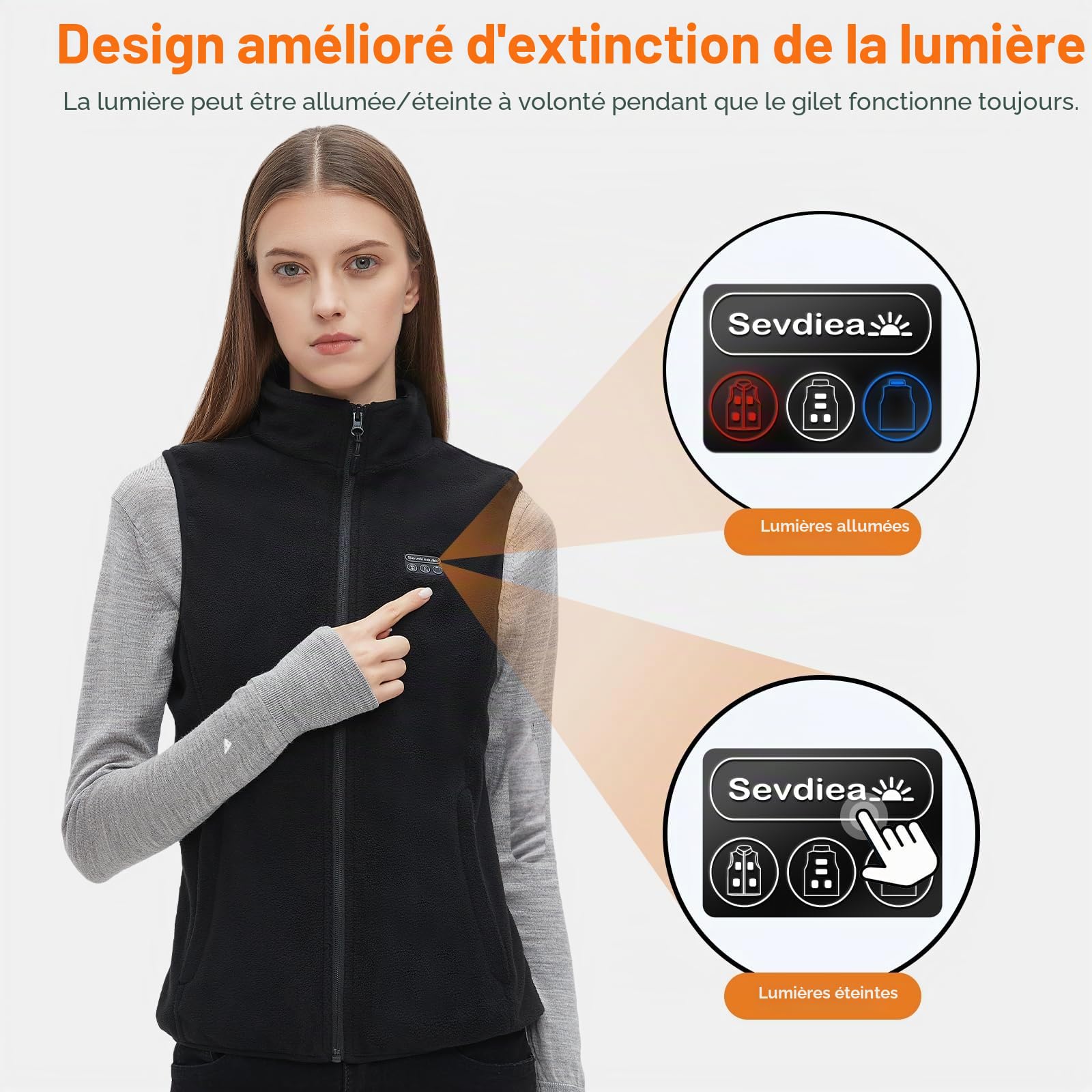 Gilet Chauffant Femme avec Batterie Incluse de 16000mAh 7.4V, Gilets Chauffant Polaire avec 9 Zones Chauffantes pour Hiver, Gilet Chauffants pour Sports en Plein Air-M