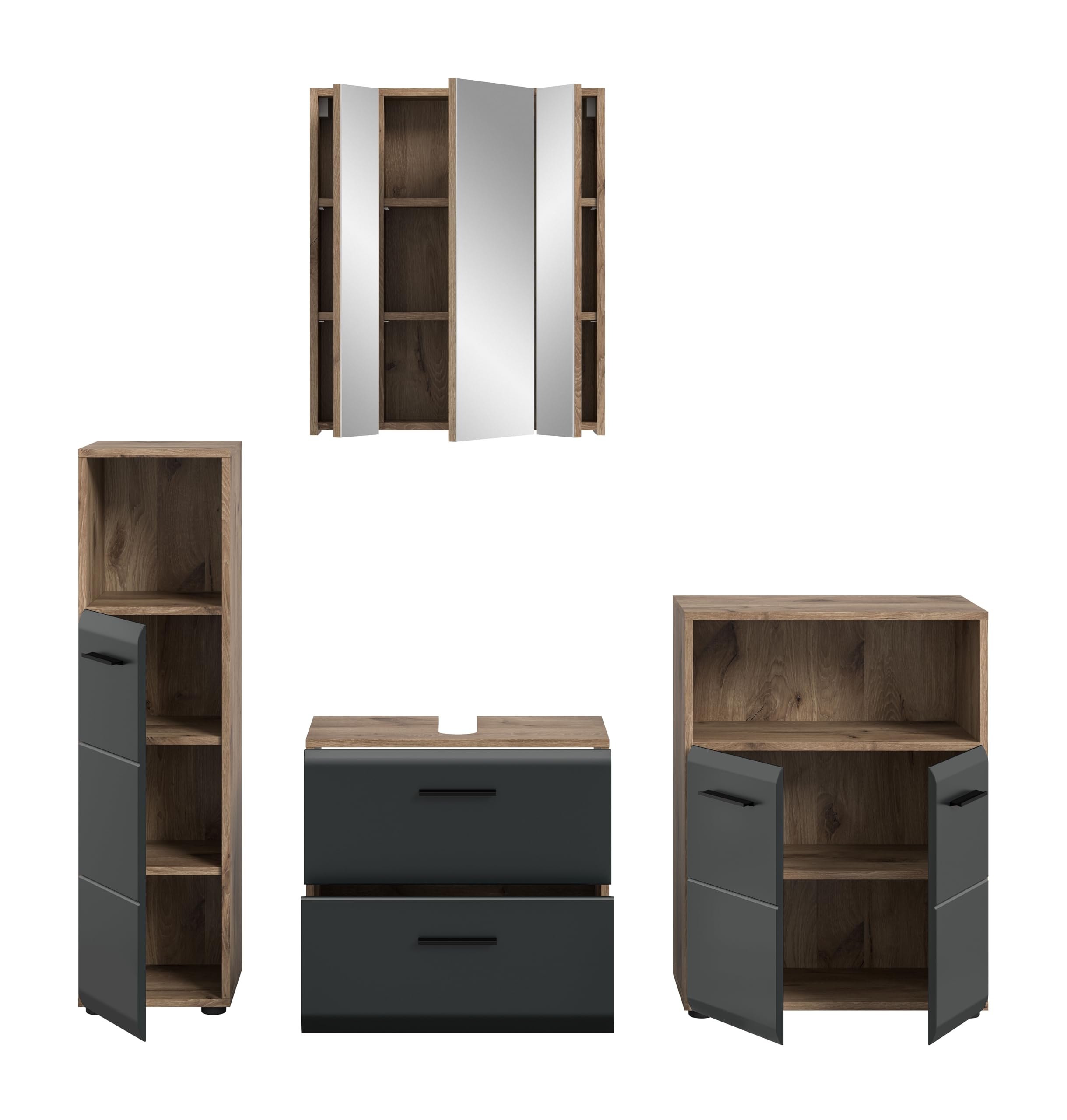 xonox.home – 4 TLG. Badkombination Ice 180x185x30 cm in Korpus Nox Oak Nachbildung und Front schwarz matt – Moderne Badezimmermöbel Kombination – stilvoll – Bild 3