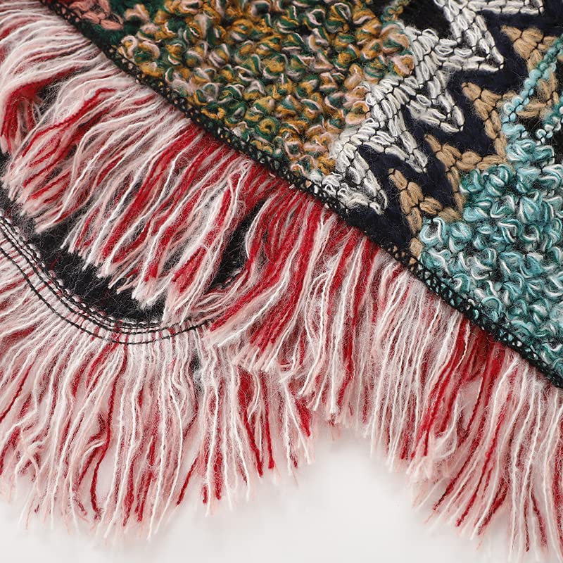 DNLKWGO Elegant Shawl Poncho with Fringed Plaid Sweater Pullover Cape Knit Shawl with Fur Collar for Women4