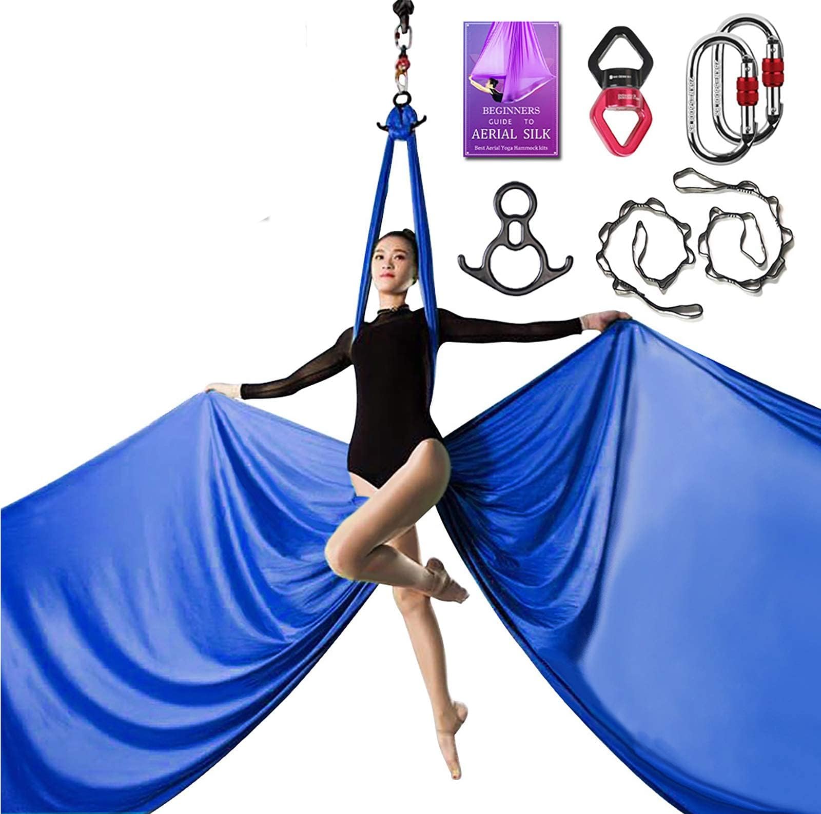 Deluxe Aerial Silks Equipment Set - 11 Yards Aerial Yoga Hammock Swing for Acrobatic, Circus Arts, Dance (L:10m W:2.8m)