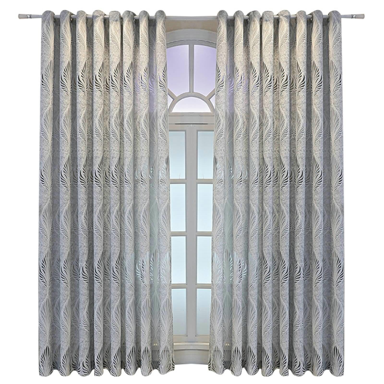 Vorhänge Durchsichtig Fenster, Vorhänge Einfach Blättermuster Vorhänge Wohnzimmer 2er Set H 115 x B 132 cm, Grau