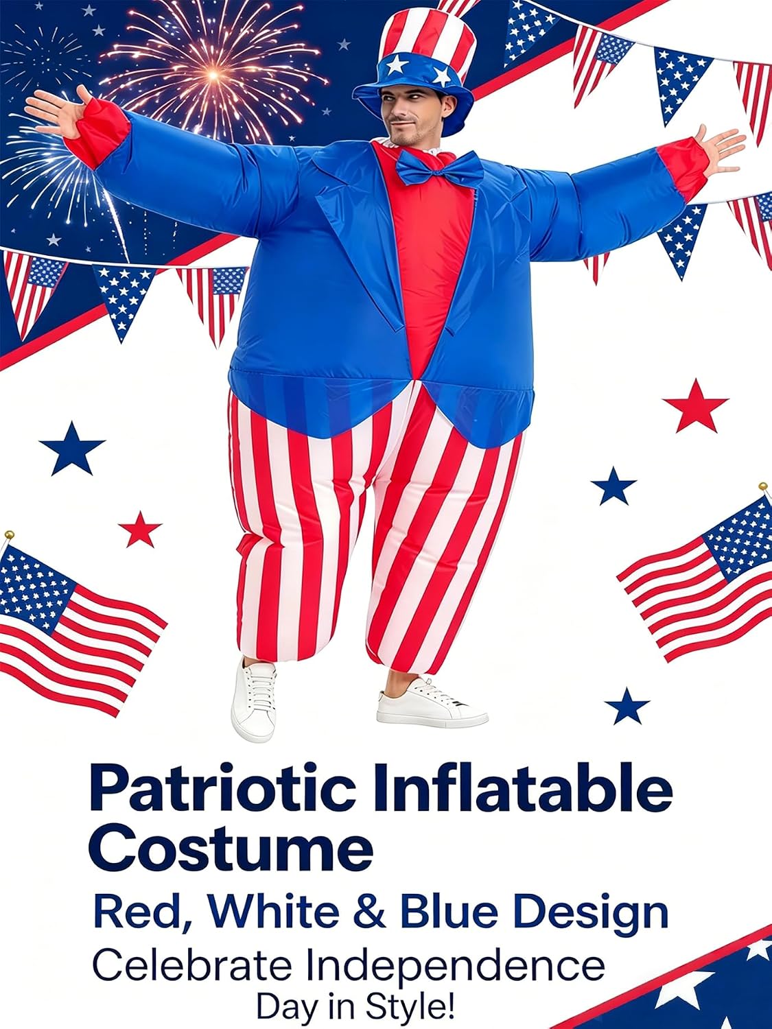 Inflatable Uncle Sam Costume Adult | July 4th, American Independence Day, Patriotic Party, Includes Hat