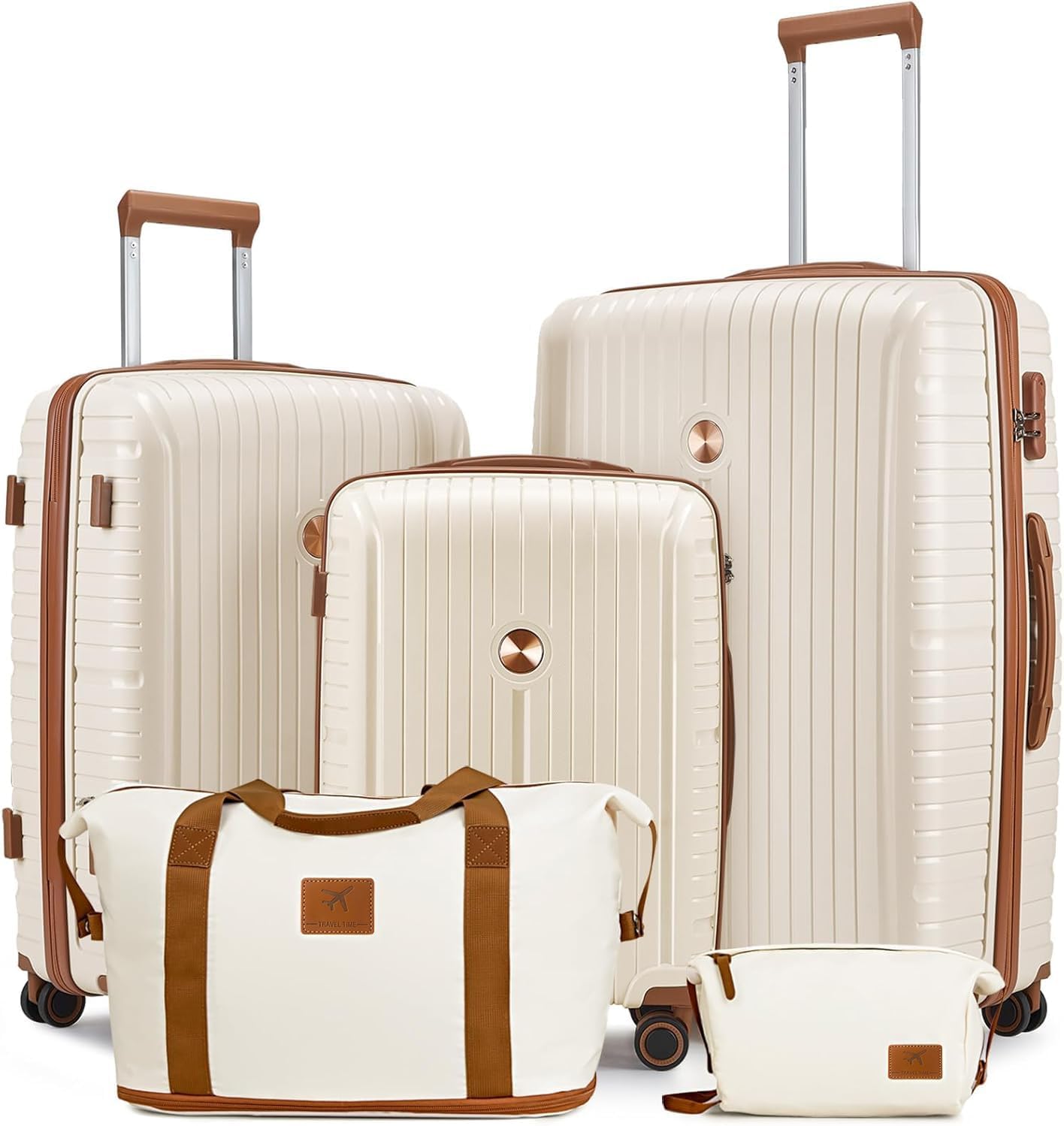 Joyway Suitcase Set 5 Piece PP Hardside Luggage Sets with TSA Lock and Spinner Wheels, Beige Brown, 5 Piece Set, Suitcase Set 3 Piece Luggage Sets with TSA Lock