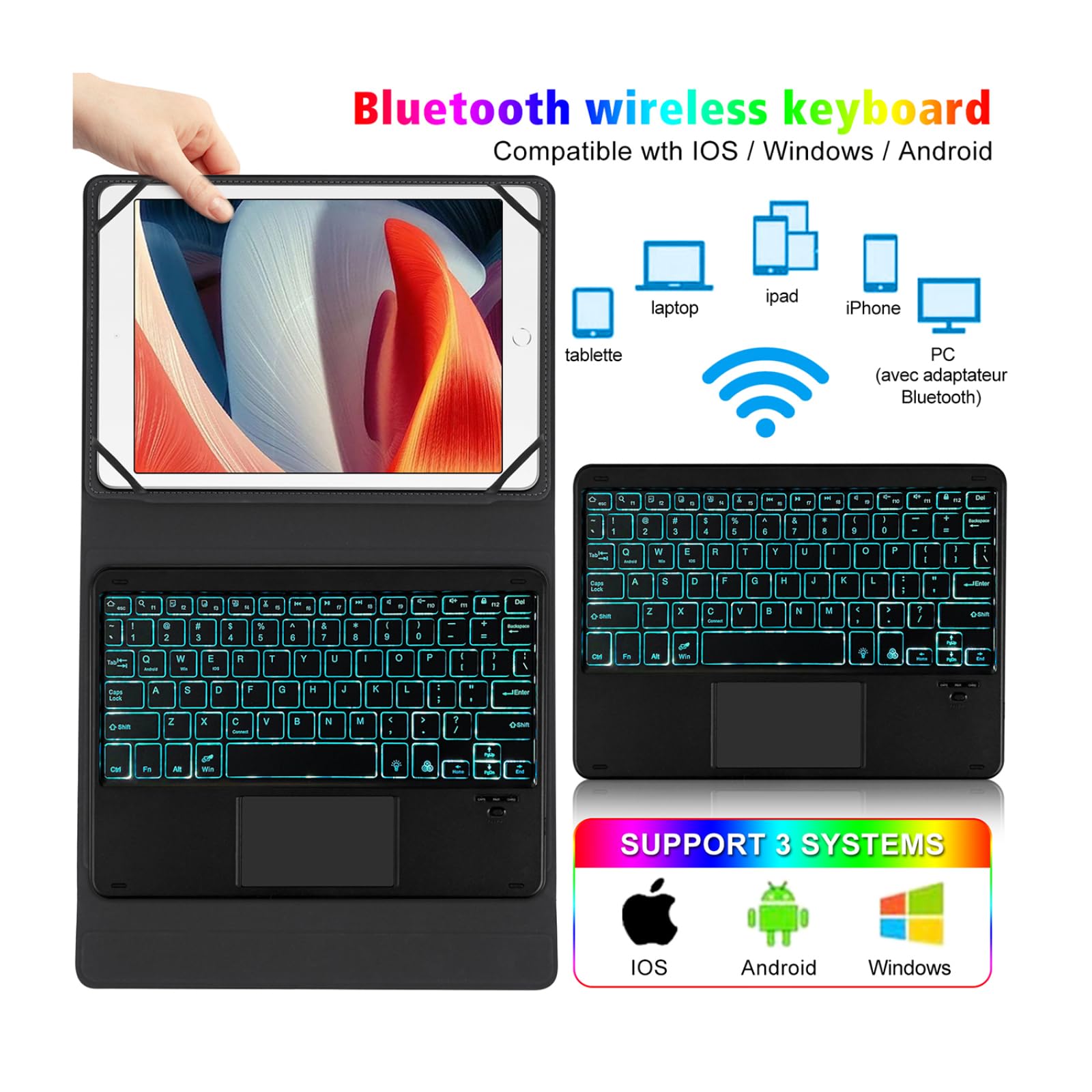 TY3316 Copertura per tastiera per tablet universale Bluetooth copertura per tastiera adatta per tablet da 9 "a 11" TY-3316D Touch Retroilluminazione