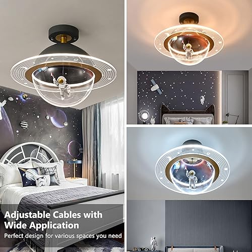 Miniatura 3 de PURESILKS Cartoon Astronaut Chandeliers Kids Flush Mount LED Lamps Modern Creative Astronaut Shape with Acrylic Lampshade Hanging Lamps for