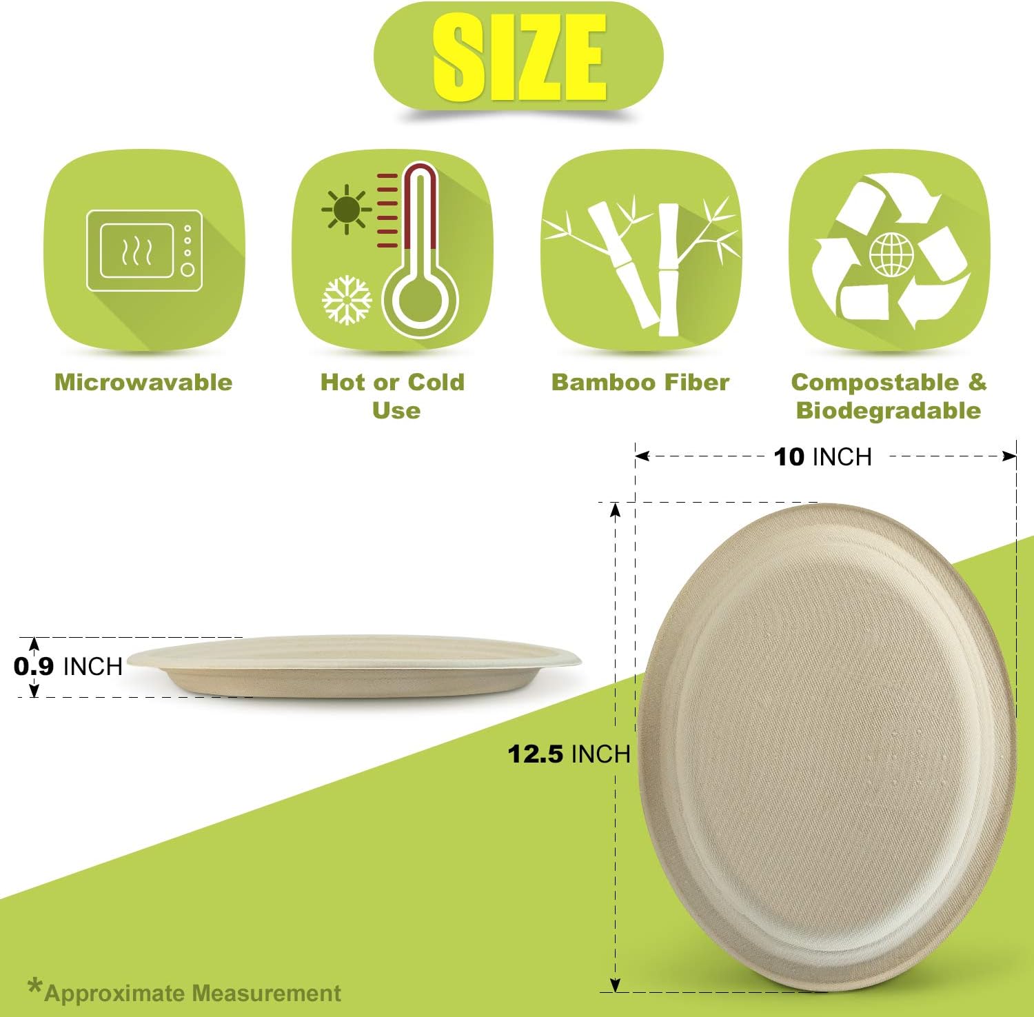 Green Earth, 12-Inch, 125-Count, Compostable Plates, Natural Bamboo Fibers, Everyday Tableware - Biodegradable Disposable Oval Shape Microwave-Safe Gluten-Free Eco-Friendly - Image 6