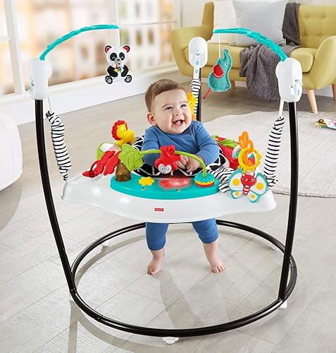 Miniatura 10 de Fisher-Price Fitness Fun - Centro de actividades infantil plegable con temática de gimnasio con asiento de rebote ajustable luces música y juguetes