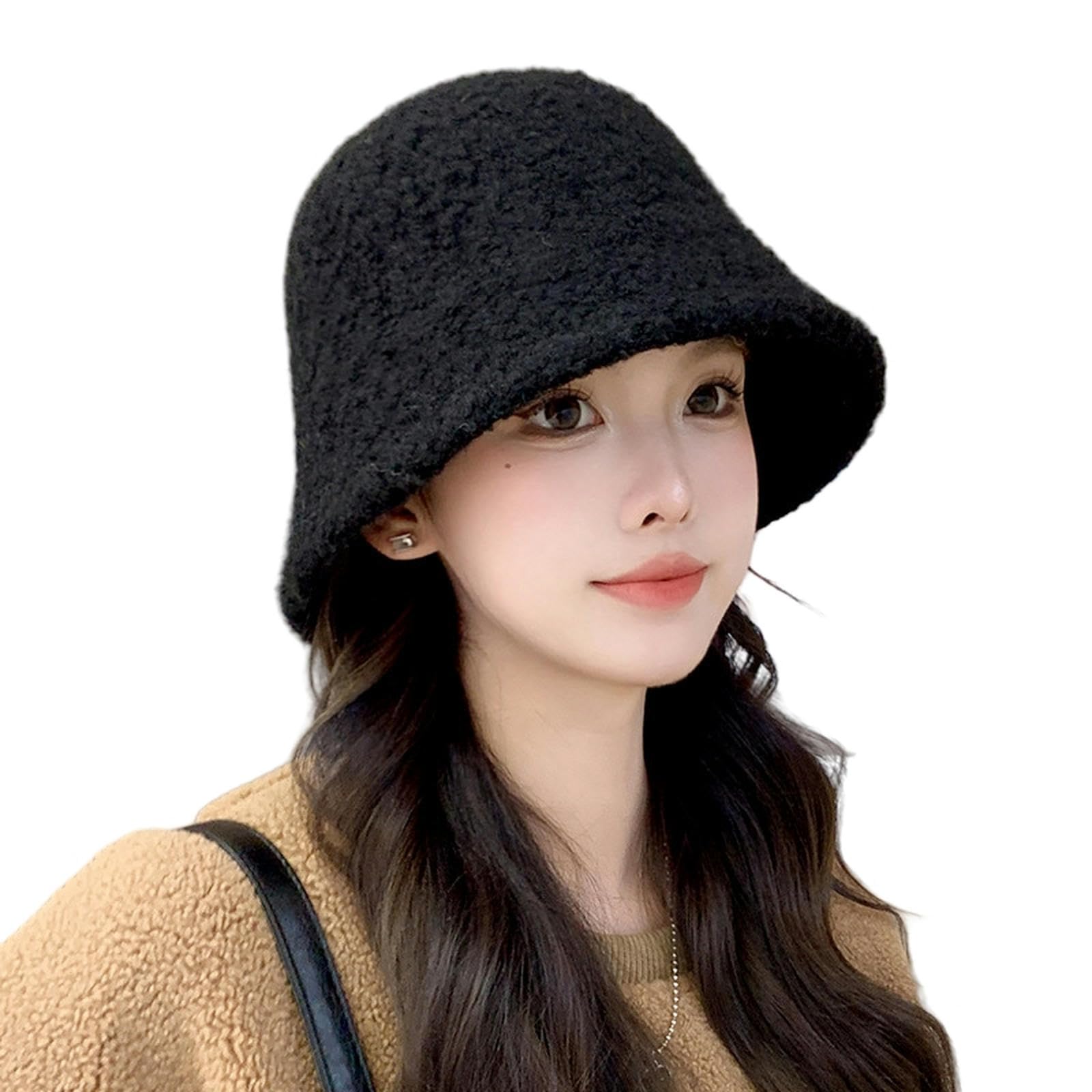 Suchengss Women's Black Winter Bucket Hat Autumn And Winter Hats, Bucket Hats For Windproof And Warm Hats