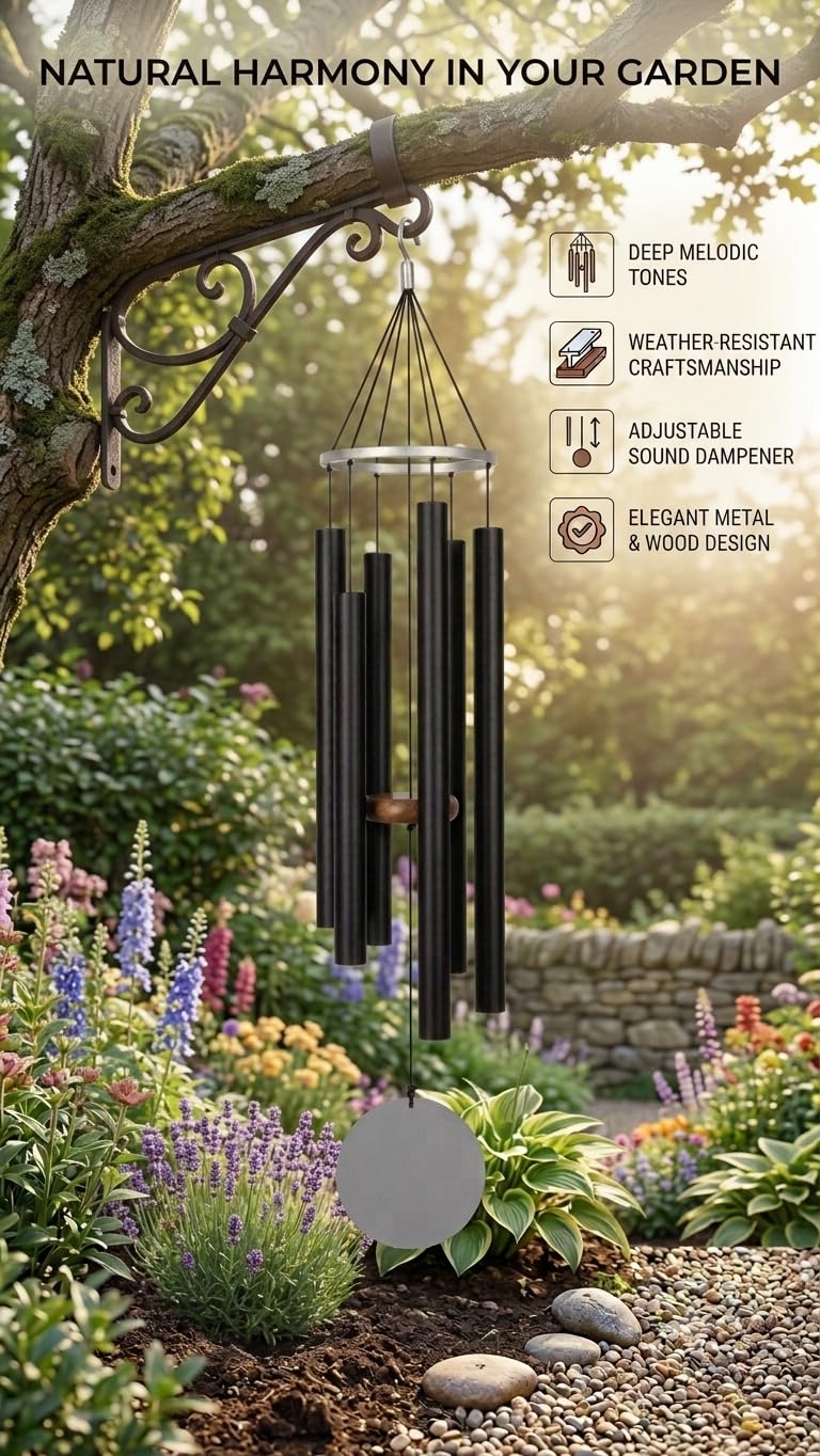Nature's Melody Aluminum Wind Chime - Silver Black -3