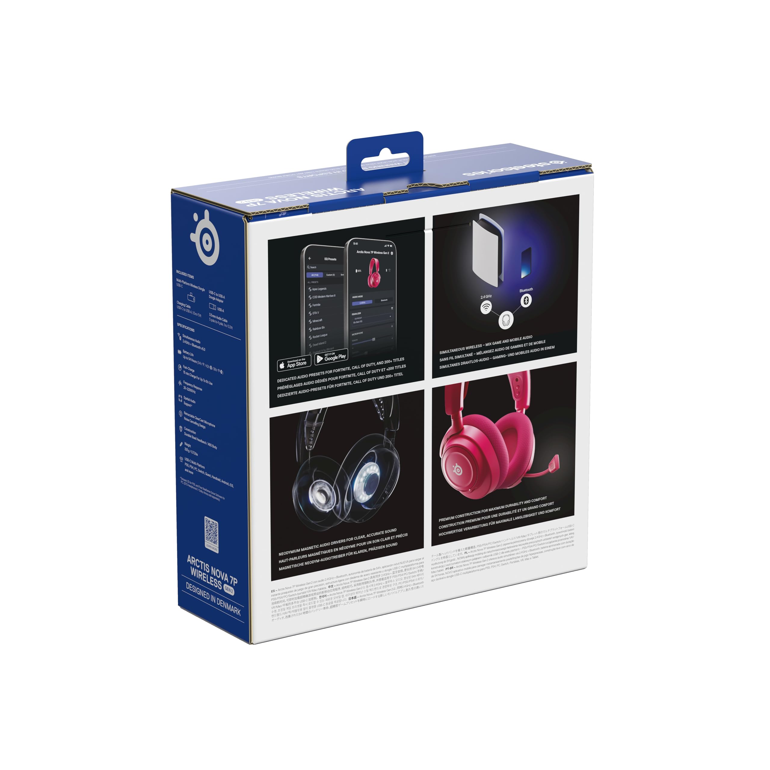SteelSeries Arctis Nova 7P Wireless Gen 2 do gier -sterowanie aplikacją w czasie rzeczywistym - 50H + -przetworniki magnetyczne z magnesem neodymowym -miks 2,4 GHz/Bluetooth -PS5,PC, Switch 1/2,mobile