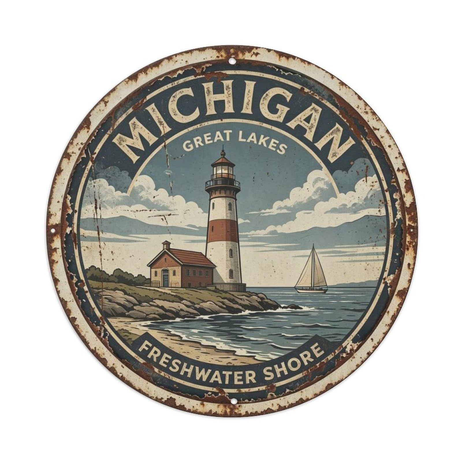 Michigan Great Lakes Metal Tin Sign Plaque
