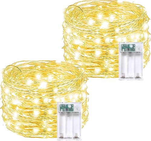 Paquete de 12 luces LED parpadeantes de 7 pies cada uno, funciona con pilas, mini luces de hadas de Navidad impermeables para bricolaje, alambre