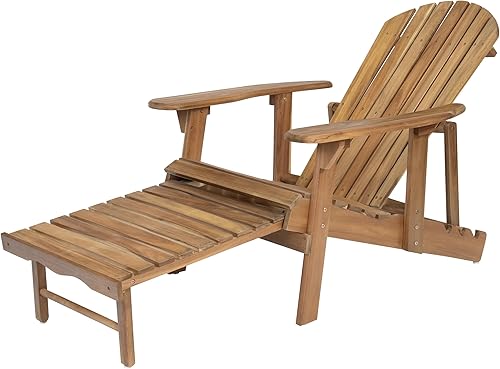 Miniatura 3 de Malibu Adirondack Chair Rustic Acacia Wood Folding Patio Seat - Water-Resistant Outdoor Furniture for Backyard & Garden Relaxation - Traditional