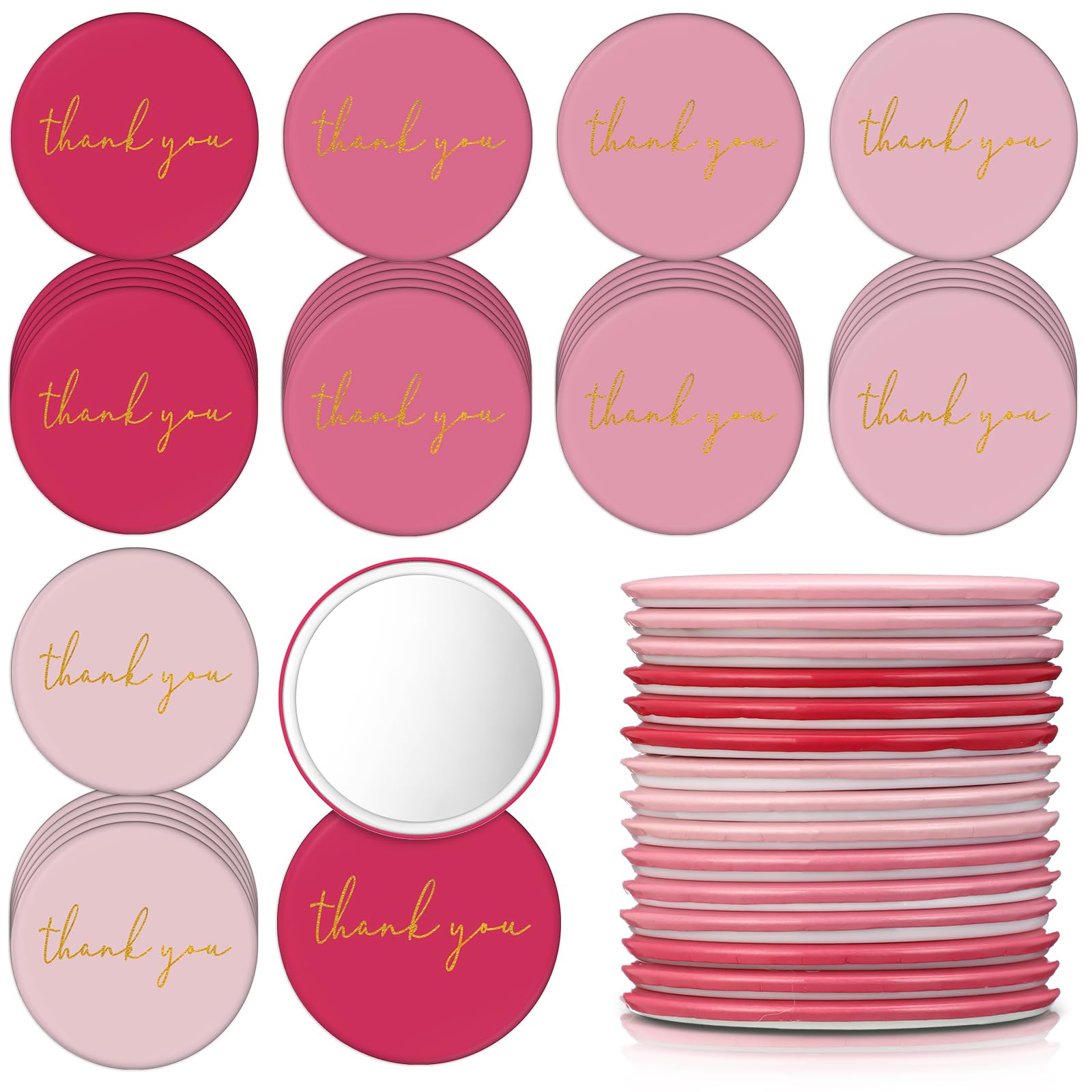 Tioncy 30 Pcs Thank You Compact Mirror for Women Bulk Valentine Gifts for Coworkers Mini Pocket Mirror Small Thank You Galentine's Day Gifts for