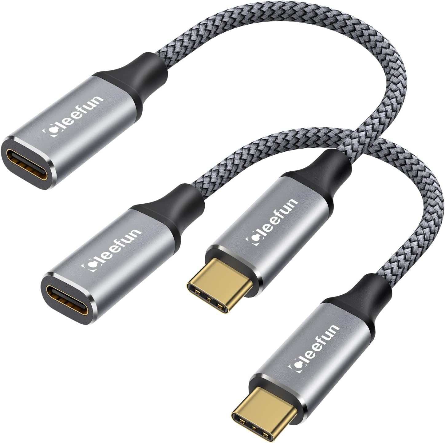 CLEEFUN Short USB-C Extension Cable (1ft, 2-Pack), USB-C Male to Female, 10Gbps Data & 4K Video Sync, 100W Fast Charging for Laptop, Tablet, Phone