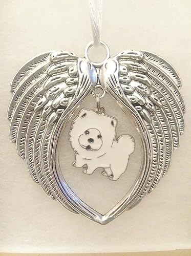 White Pomeranian Dog Chow Memorial Christmas Wing Ornament Sympathy Gift