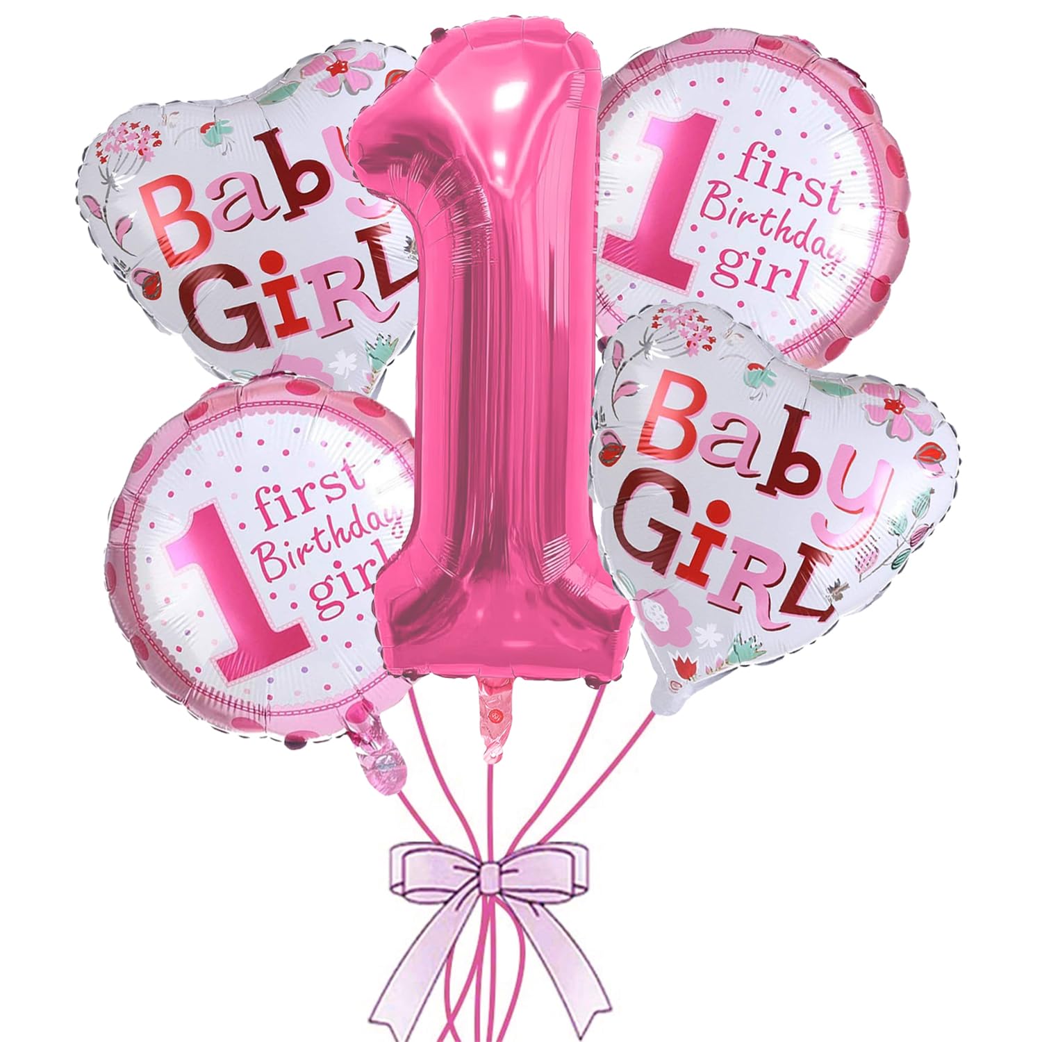 Rozi Decoration Baby Girl 1st Birthday Balloon Set | Pink Number 1 Foil Balloon with Baby Girl Printed | First Birthday Party Decoration | Cute Combo for Kids Celebration-image-2