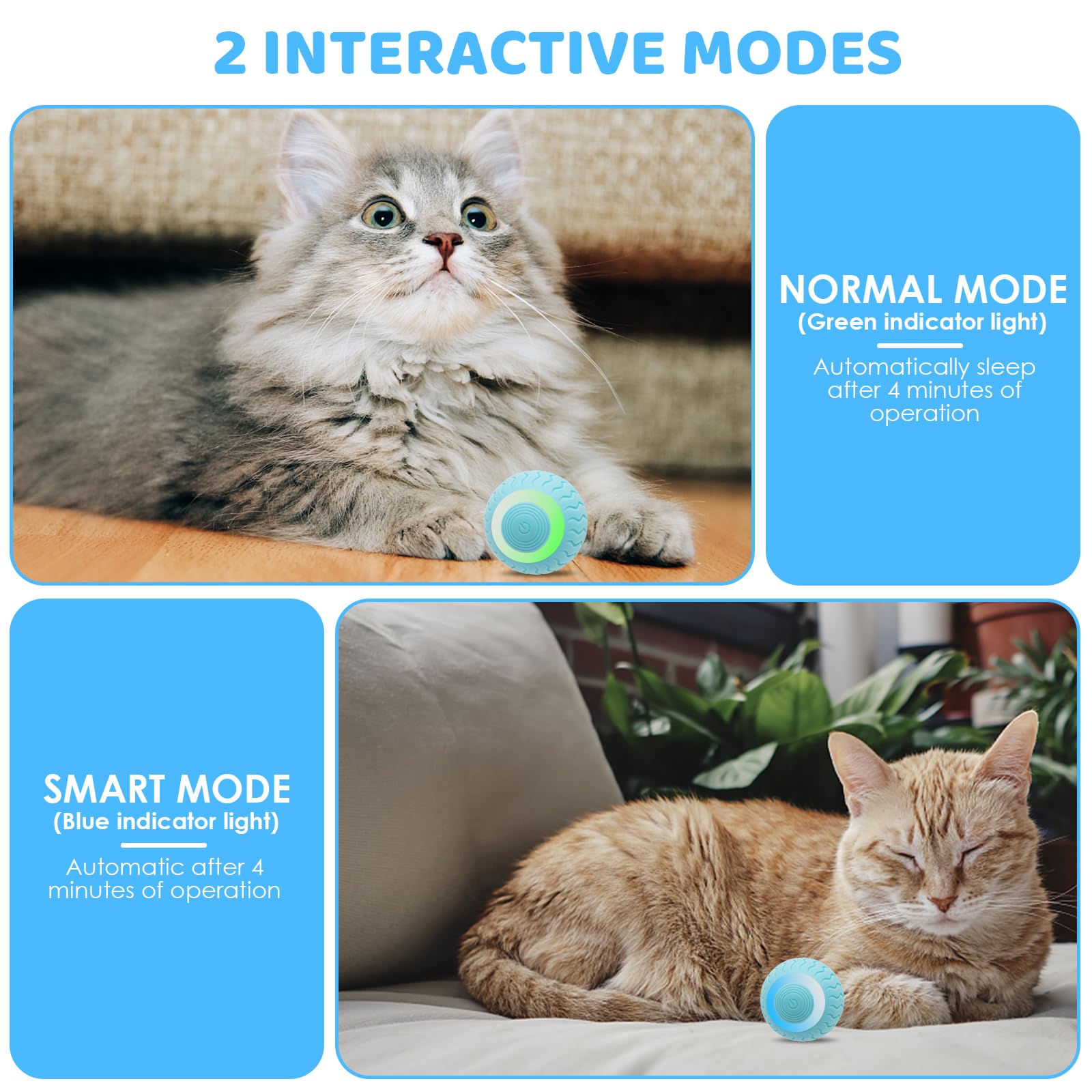 Pakoo Interaktives Katzenspielzeug Ball mit LED-Lichtern, intelligentes 360° automatisches rollendes Kätzchenspielzeug mit Typ-C-Aufladung, bestes Geschenk für Ihre Katze/Kitty