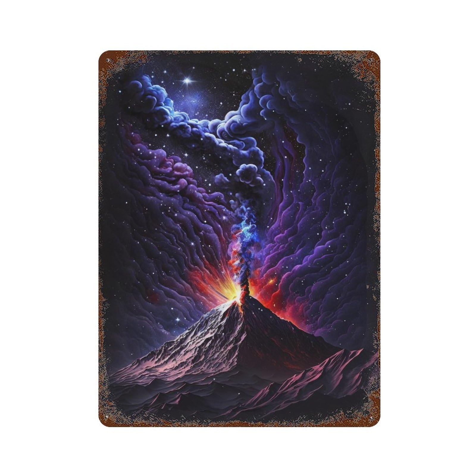Volcano Eruption in Space 15.7"x11.8" Vintage Metal Tin Sign, Shabby Chic Decor for Office, Studio And Wall Decor
