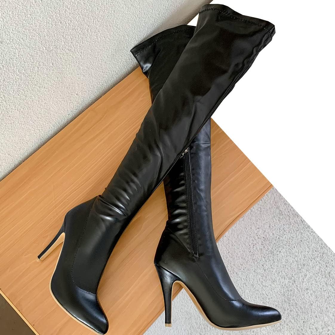BEAUPAS Women's Pointed Toe Over The Knee Thigh High Boots High Heel Stiletto Boots Shoes