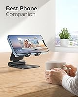Vista 7 de Nulaxy Paquete de 2 soportes plegables dobles para teléfono celular, soporte plegable para teléfono de escritorio totalmente ajustable, compatible