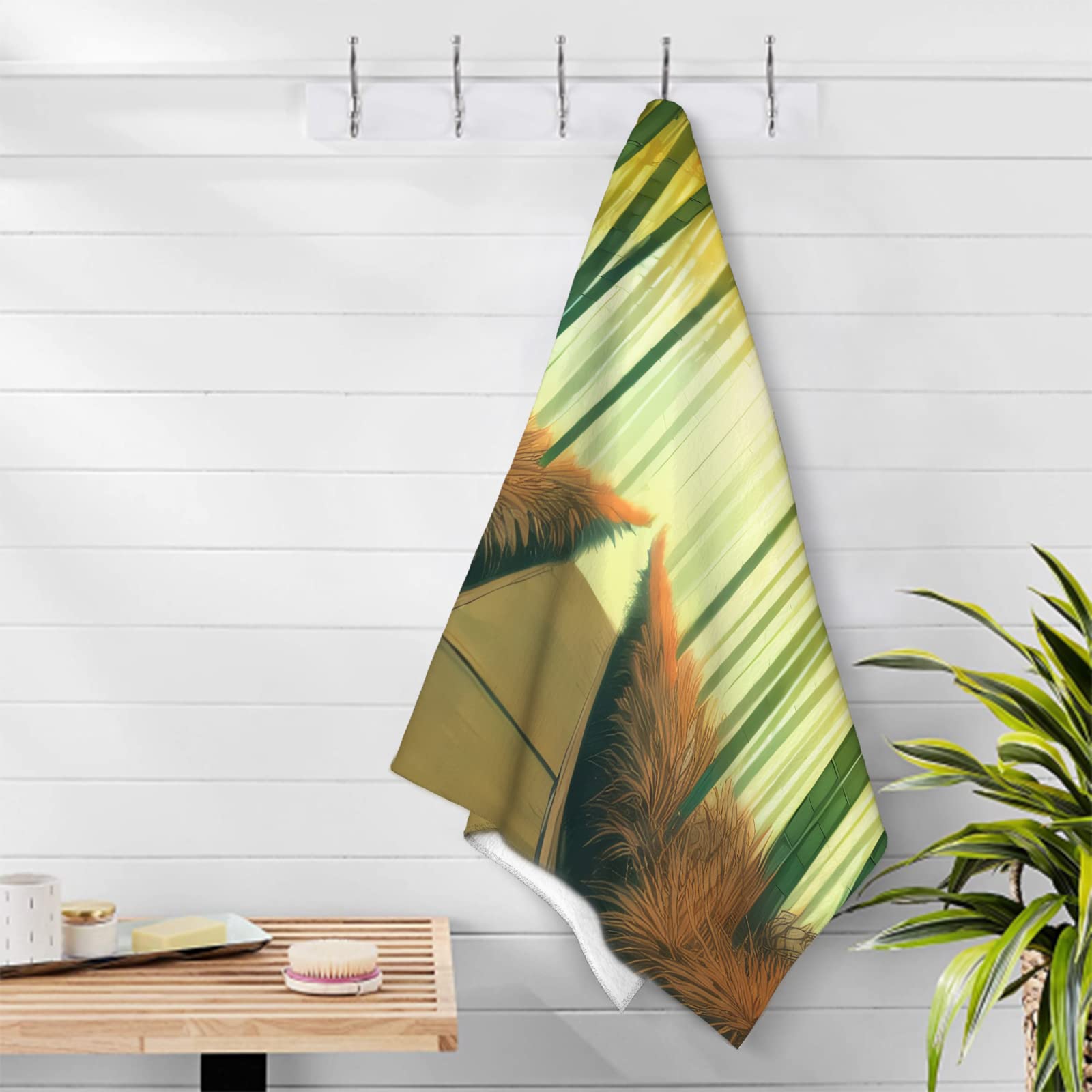 Serviette de Plage 100x200 Bambou Vert, Femme Homme, 3D Motif Plante Serviette de Bain Grande Microfibre Séchage Rapide Absorbant Drap de Plage pour Bain Voyage Camping