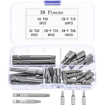 Torx Bit T10 T15 T20 T25 T30 38 Pieces 1/4 Inch Hex Drive Torx Screwdriver Bits 5 Point Star 1/4 Inch Driver Bit Set - T10 T15 T20 T25 T30