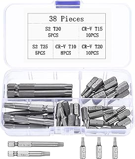 38 Pcs Puntas Torx, Puntas Destornillador, Puntas Atornillador Imantadas, T10 T15 T20 T25 T30 Juego de Puntas para Atornillador de Seguridad Magnética de 1/4 Pulgadas Hexagonal