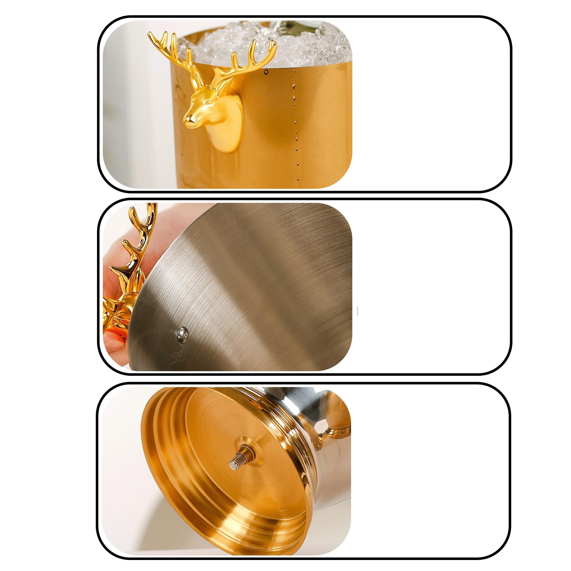 DengxiaoqingOZ Cubo de champán Cubo de Hielo Grande Acero Inoxidable for Fiestas en casa Cubo/Enfriador de Bebidas(Silver)