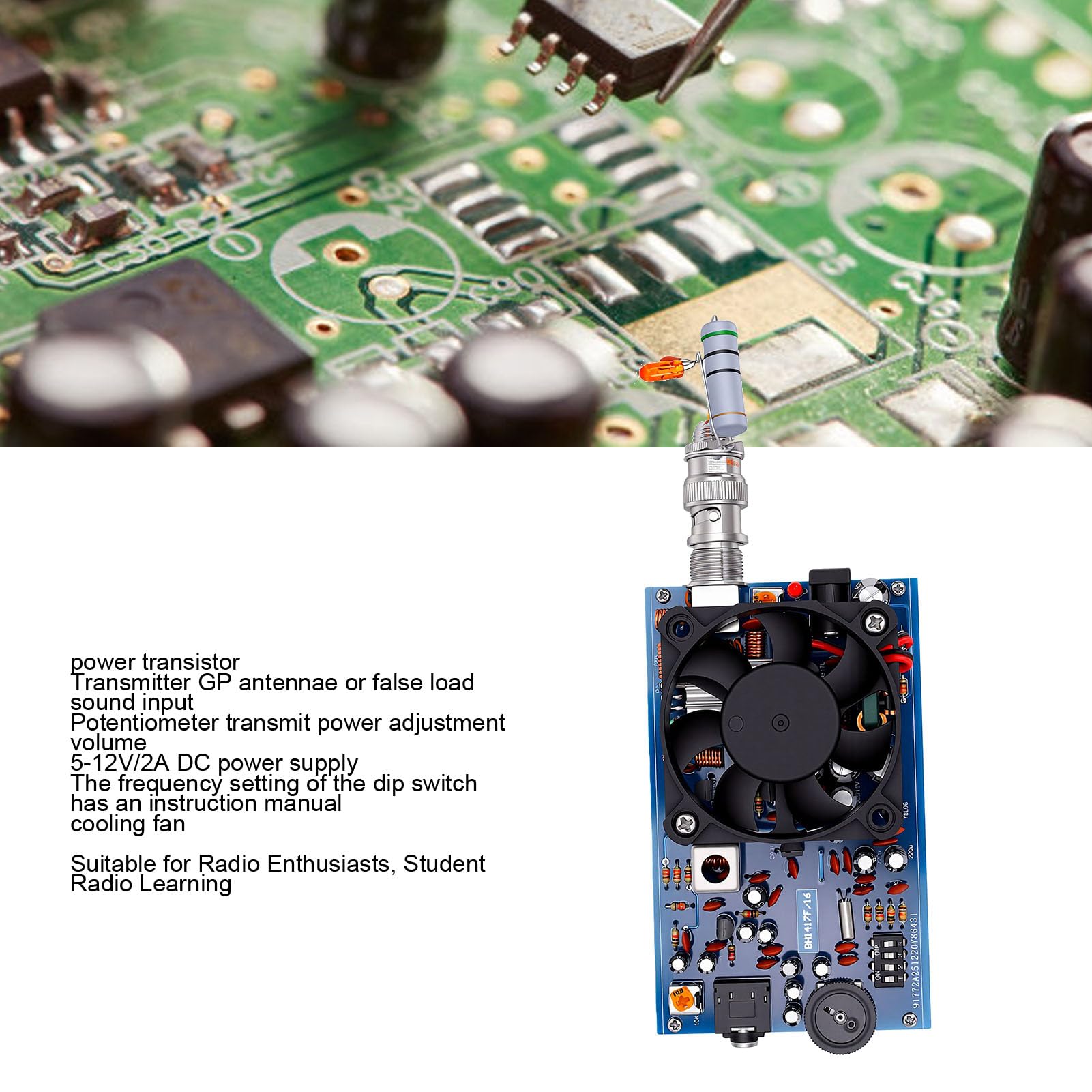 Annadue FM-Stereo-Sender, Analoger Chip, 6 Bis 12 V Spannungsversorgung, Fernübertragung, Stereo-Sound-Sender für Radio-Enthusiasten, Studenten-Radio-Lernen