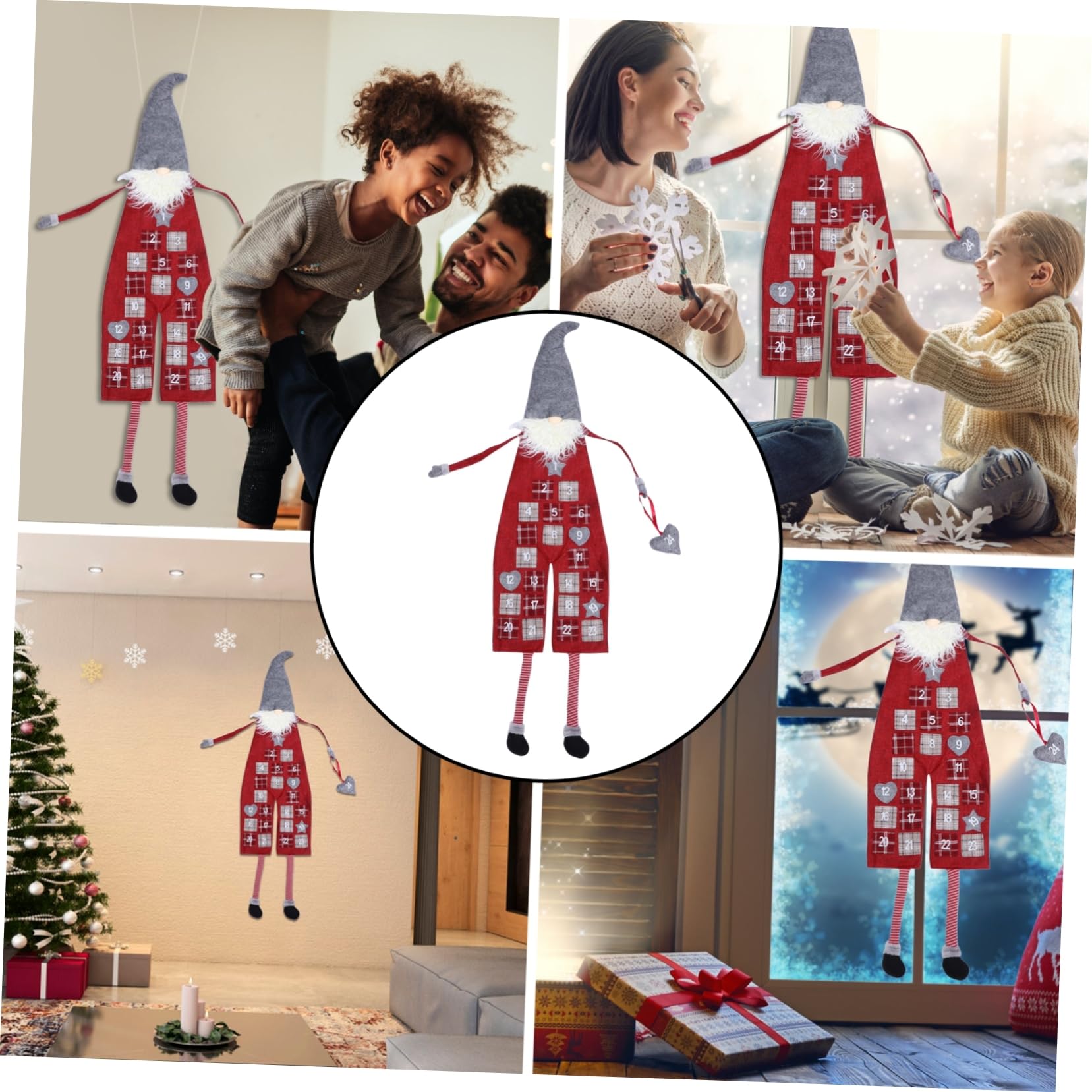 MAGICLULU Calendario di Avvento di Natale in Lino e Lana Artificiale Decorazione da Appendere a Forma di Folletto per Conto alla Rovescia Festivo