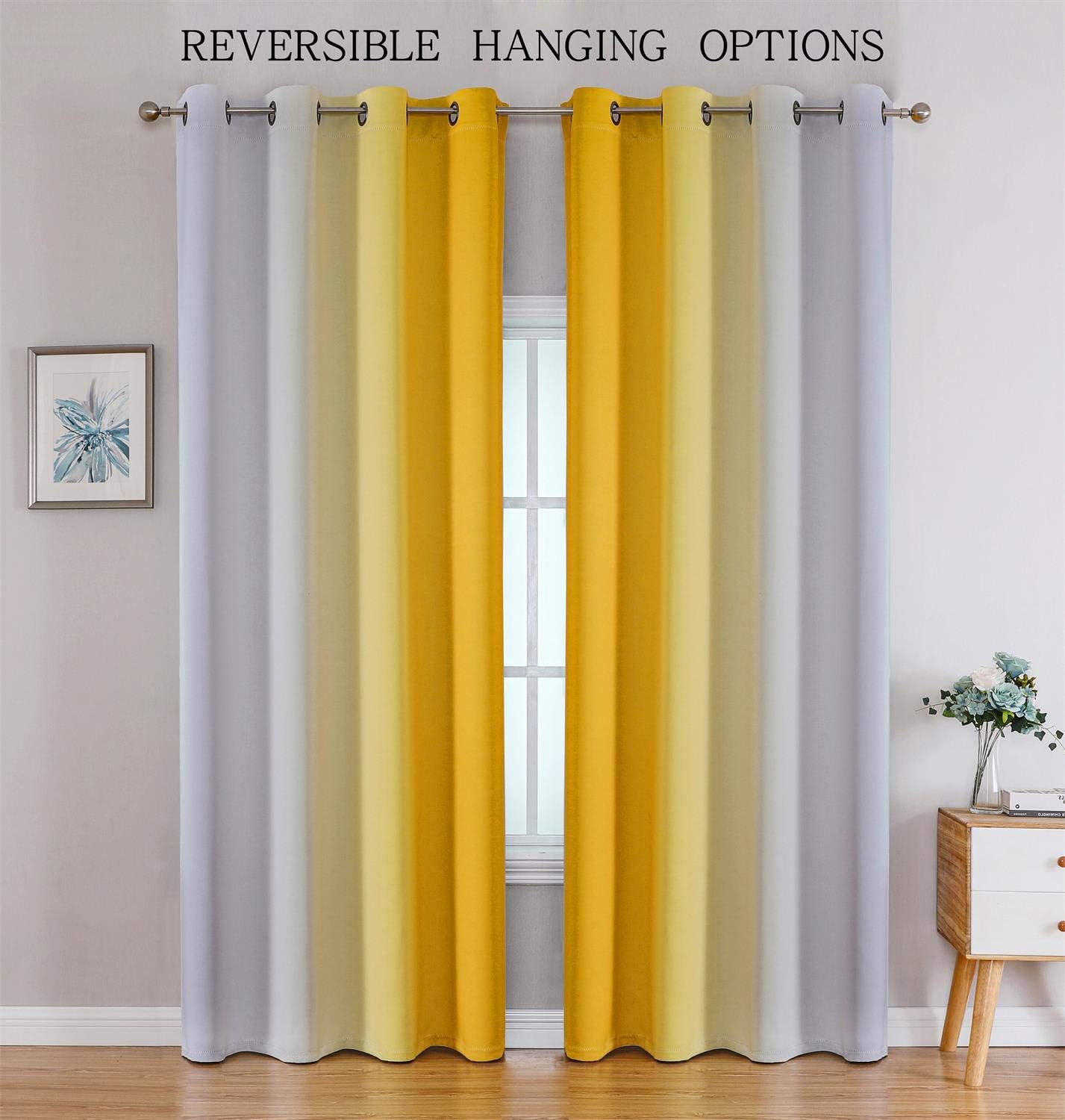 G2000 Blackout Curtains & Drapes for Bedroom Living Room 84 Inches Long Yellow and Greyish White Room Darkening Window Treatments Ombre Thermal Insulated Light Blocking Grommet Backdrop 2 Panels Set